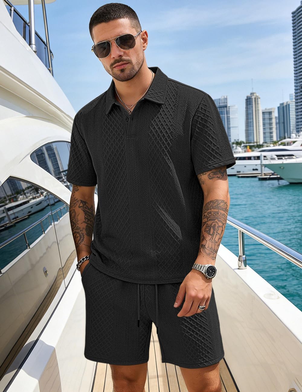Thumbnail 2 de LINENNMAIN Men's 2-Piece Polo Shirt and Shorts Set: Casual Summer Tracksuit
