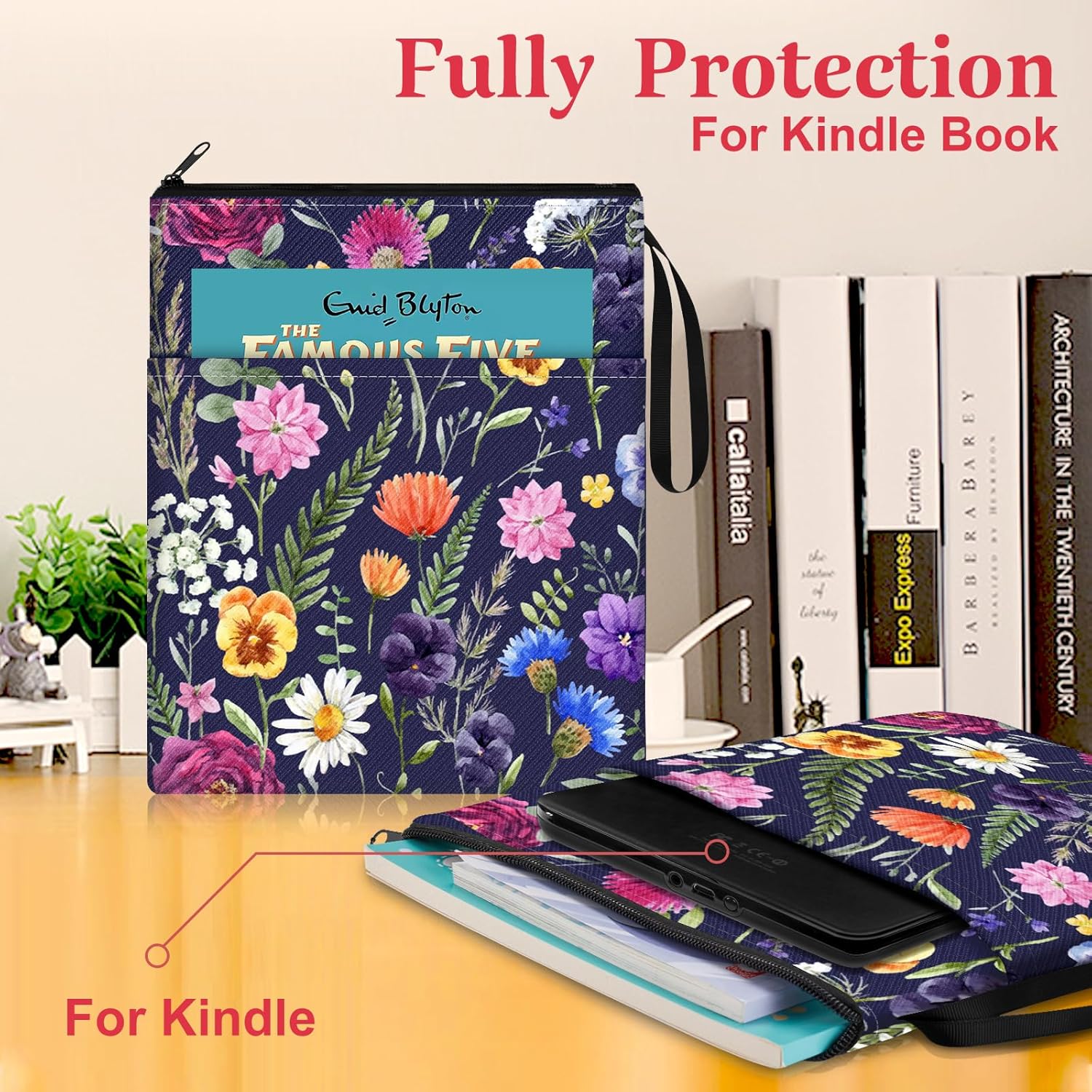 Thumbnail 2 de OffiEase Book Sleeve Pouch Cover Protector for Paperback (Blue Black) with Zipper