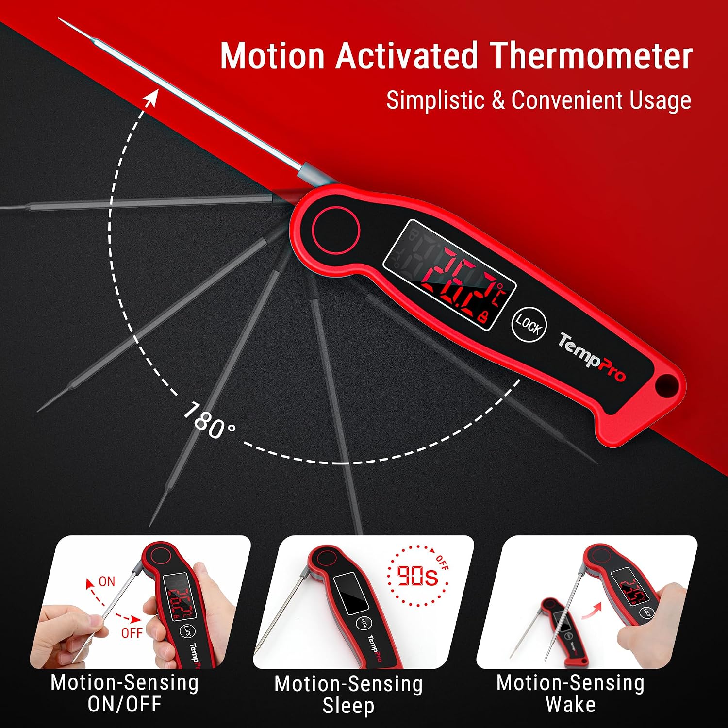 Detalle 2 de TempPro TP19 vleesthermometer met thermokoppelsensor en verlicht LCD-scherm