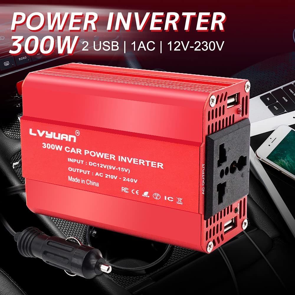 Detalle de Cantonape 300W Car Power Inverter 12V to 230/240V with Dual USB Ports