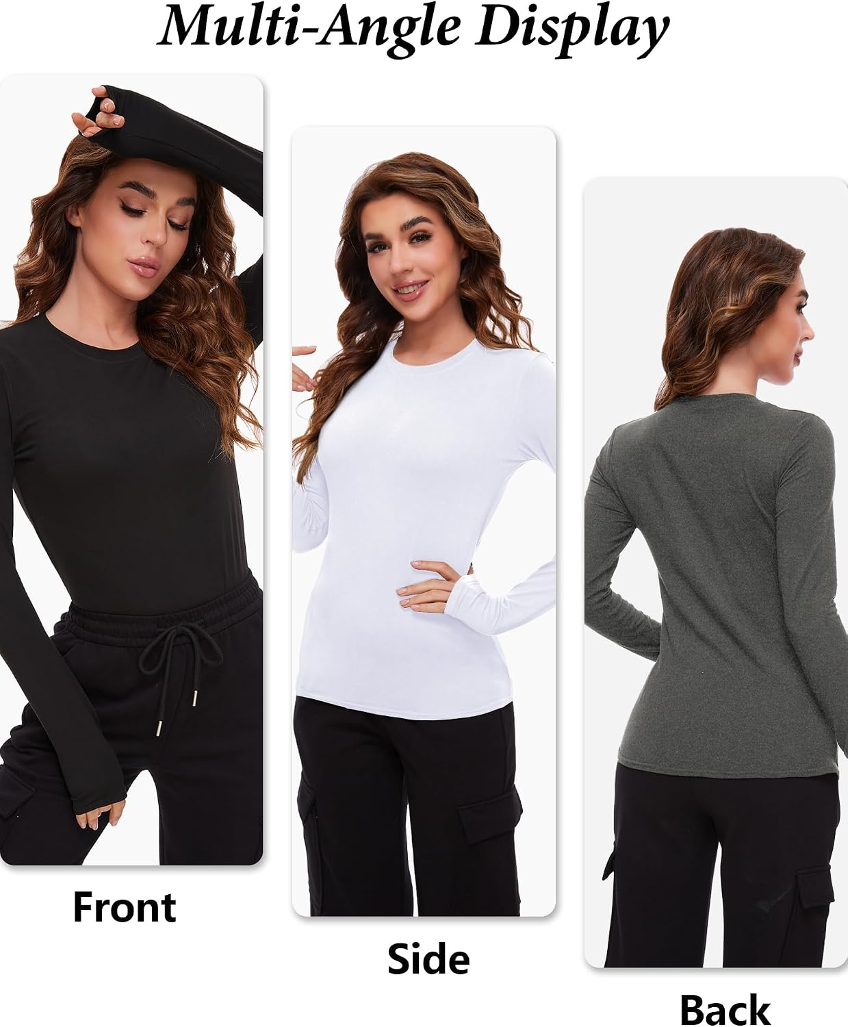 Detalle de Dalavch Women's Fleece-Lined Thermal Shirts, 4-Pack, Long Sleeve Crew Neck