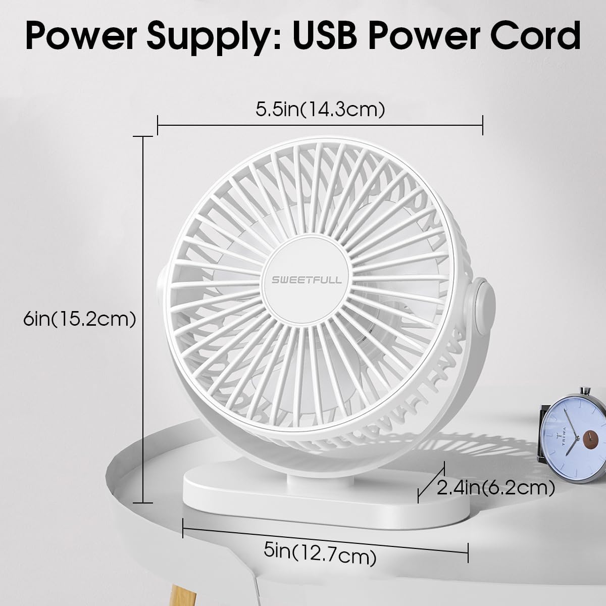 Thumbnail 1 de LULUWA Mini Ventilatore da Scrivania USB con rotazione 360° e 3 velocità (bianco)
