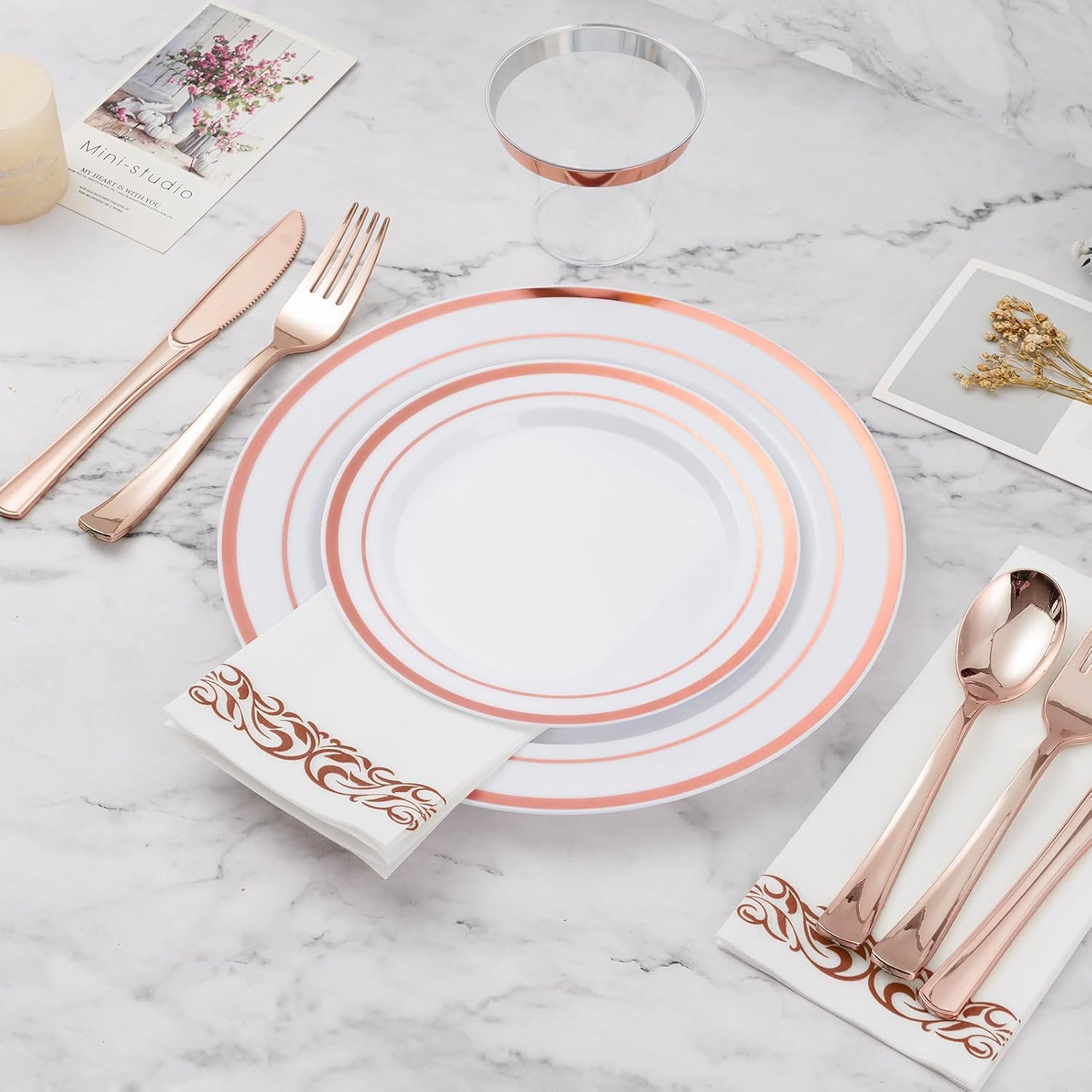 Thumbnail 4 de BESTVIP 700PCS Rose Gold Disposable Dinnerware Set for 100 Guests 🍽