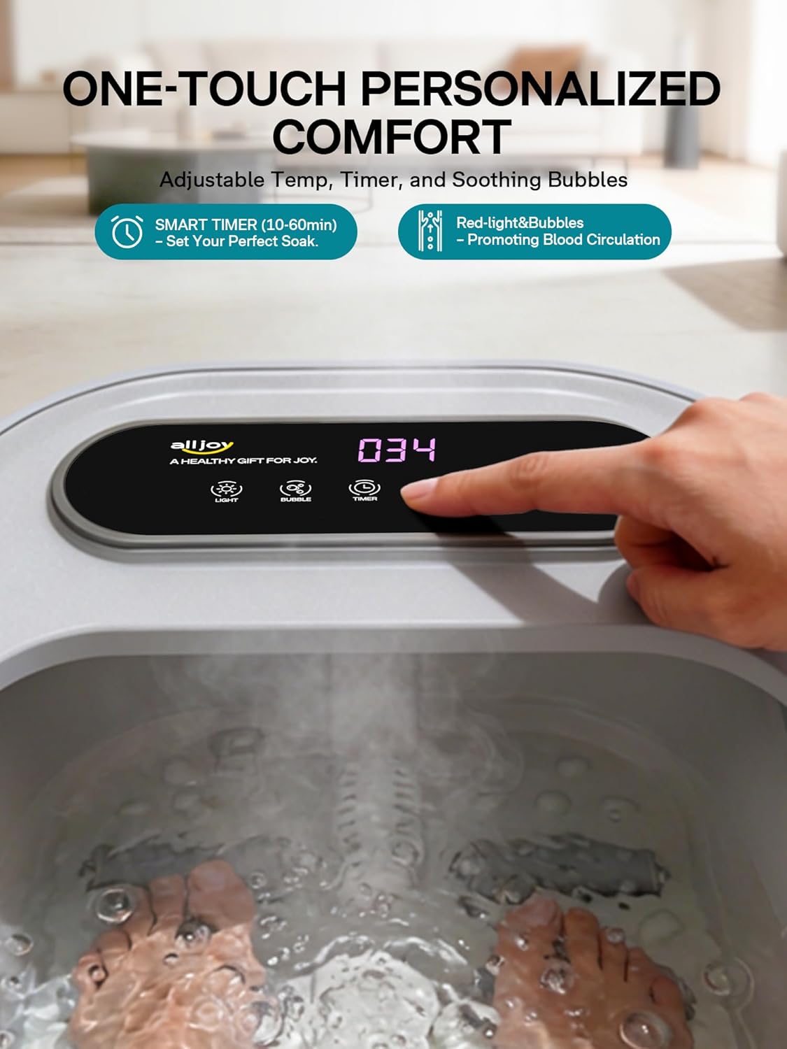 Thumbnail 2 de ALLJOY Fußbad mit Heizung & Blase, faltbar inkl. Rotlicht, 24 Temperaturstufen (35–48 °C) und 6 Massagerollen