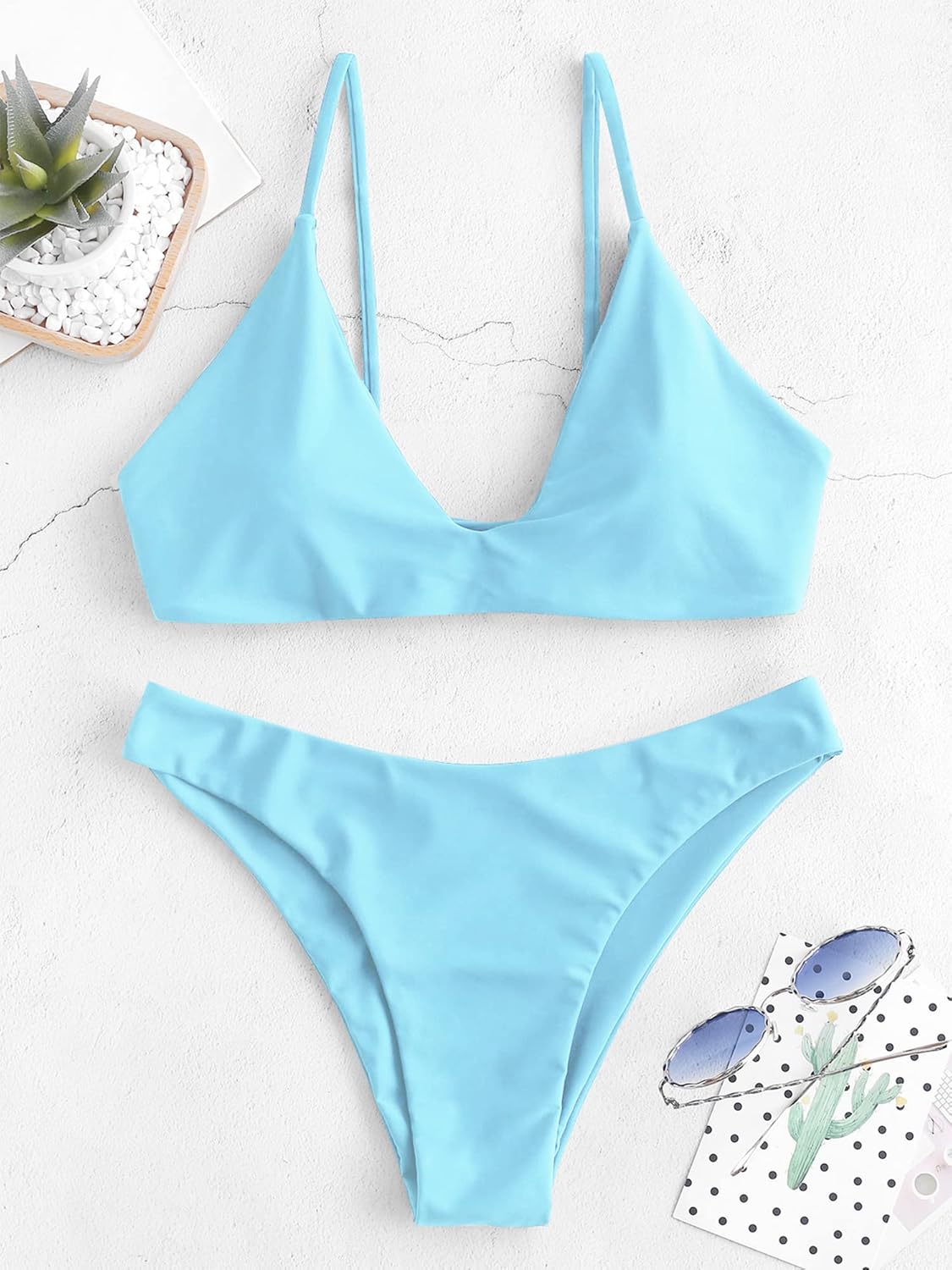 Thumbnail 2 de ZAFUL Women's Tie Back Padded High Cut Bralette Bikini Set