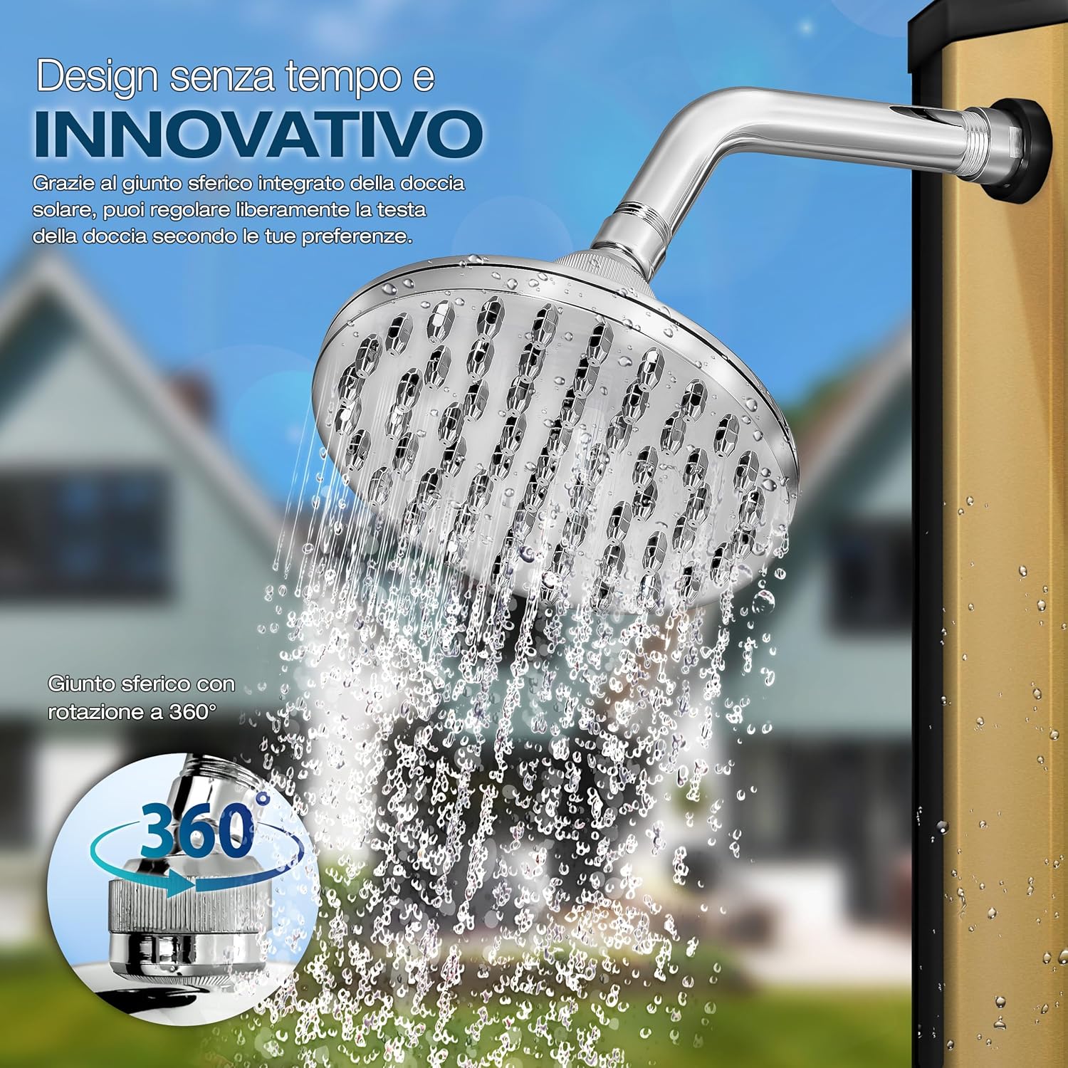 Thumbnail 4 de Tillvex Doccia Solare con Coperchio di Protezione, 35 L, Nero/Oro – Doccia da giardino a energia solare