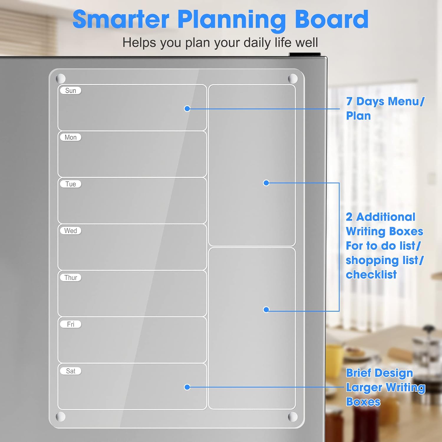 Detalle de OORAII Clear Acrylic Weekly Meal Planner Board, Magnetic, 7-Day Layout