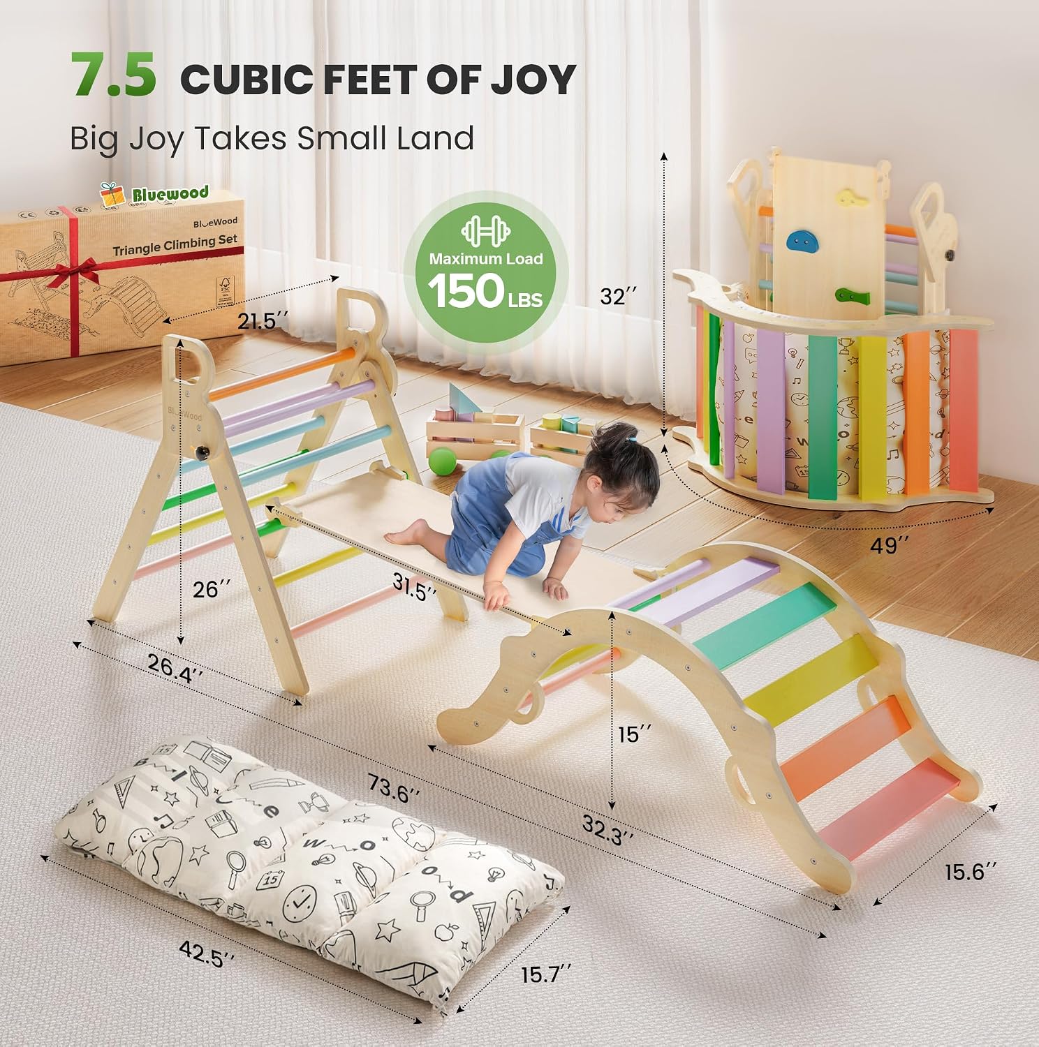 Thumbnail 3 de BlueWood Pikler Triangle Set with Cushion (8-in-1) – Montessori-inspired jungle gym for toddlers
