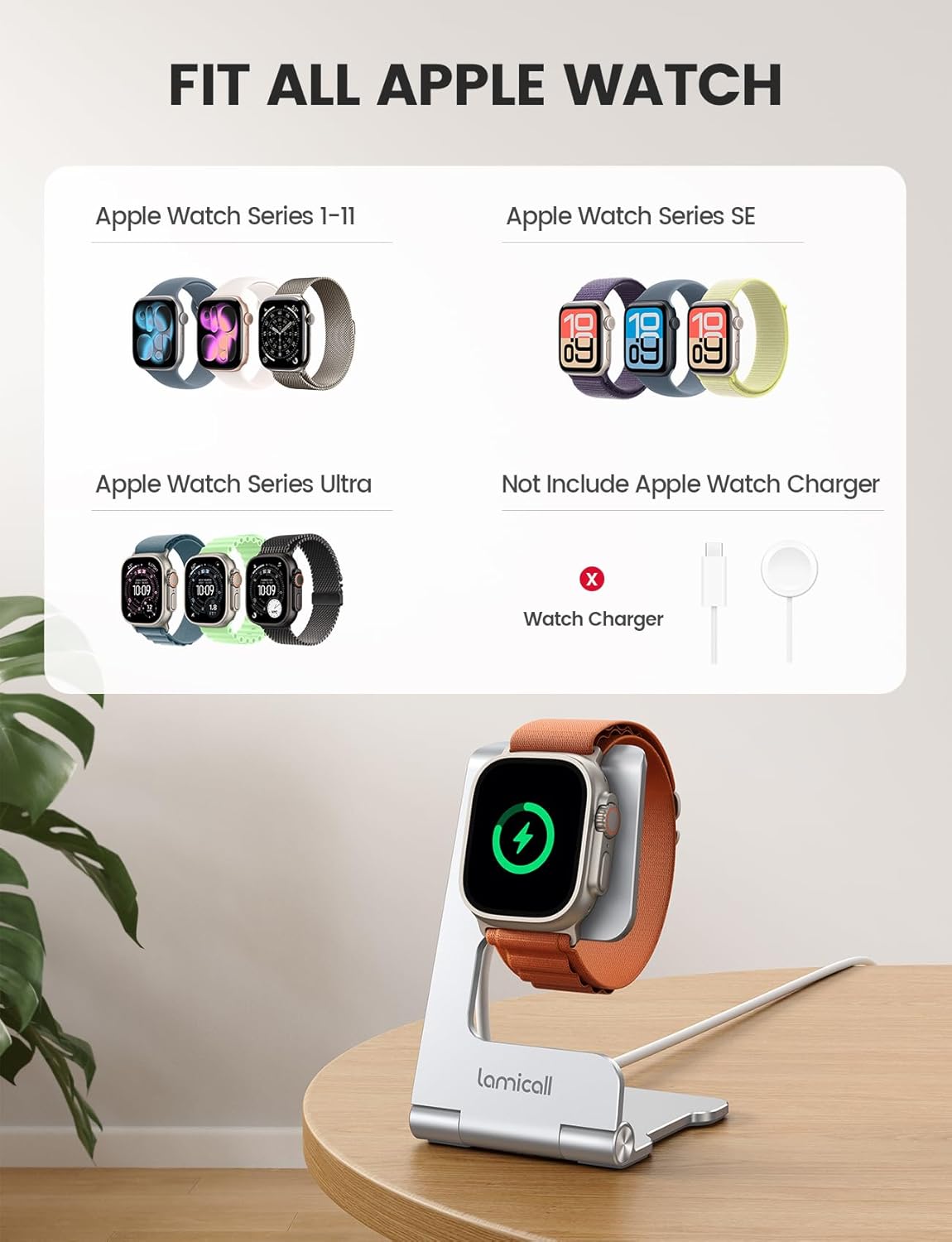 Thumbnail 5 de Lamicall Foldable Apple Watch Charger Stand (Ultra-Thin) – desk dock with cable organiser, Silver