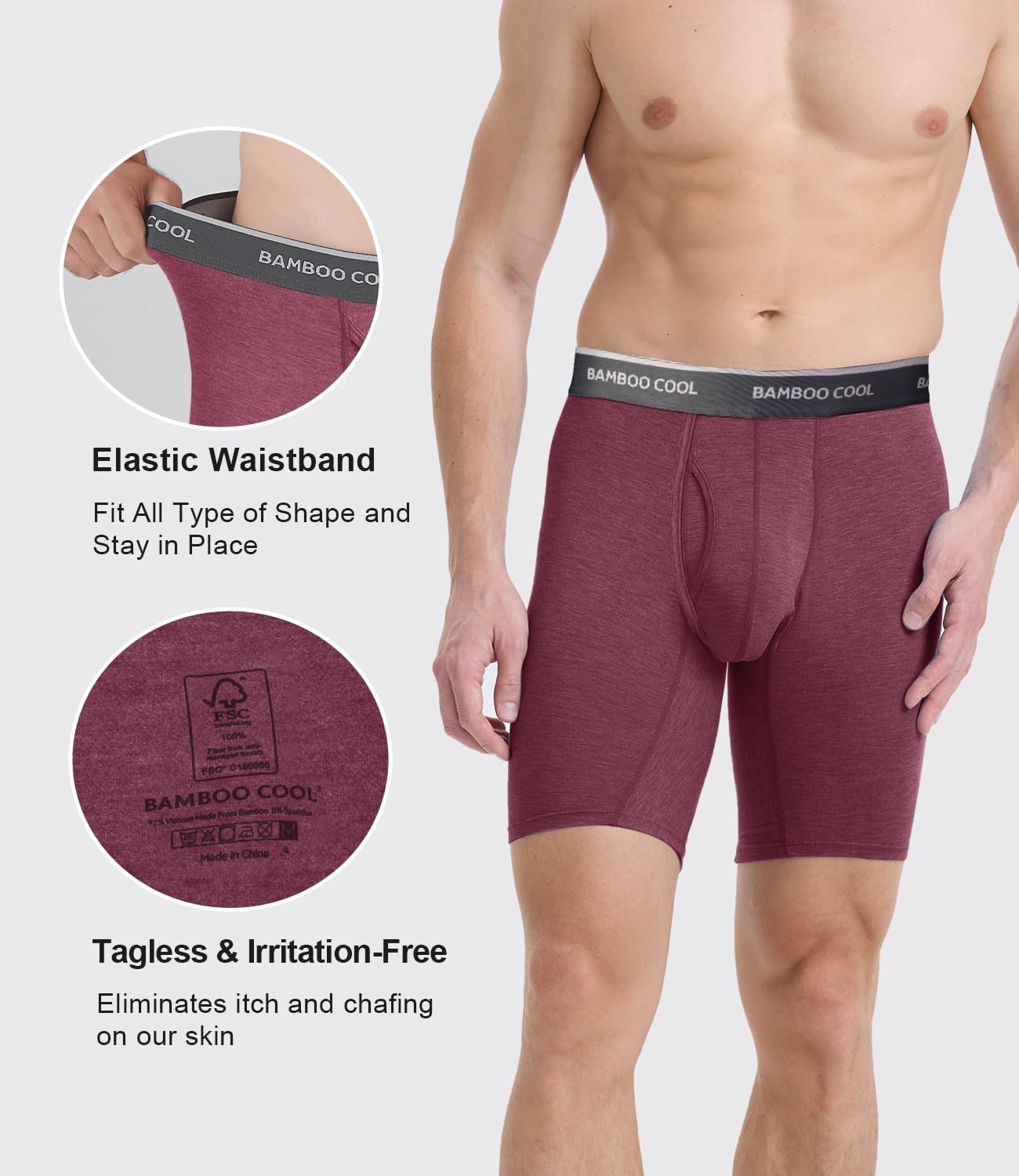 Detalle de BAMBOO COOL Men's Underwear Boxer Briefs: Soft, Breathable Comfort in Packs of 4 or 7