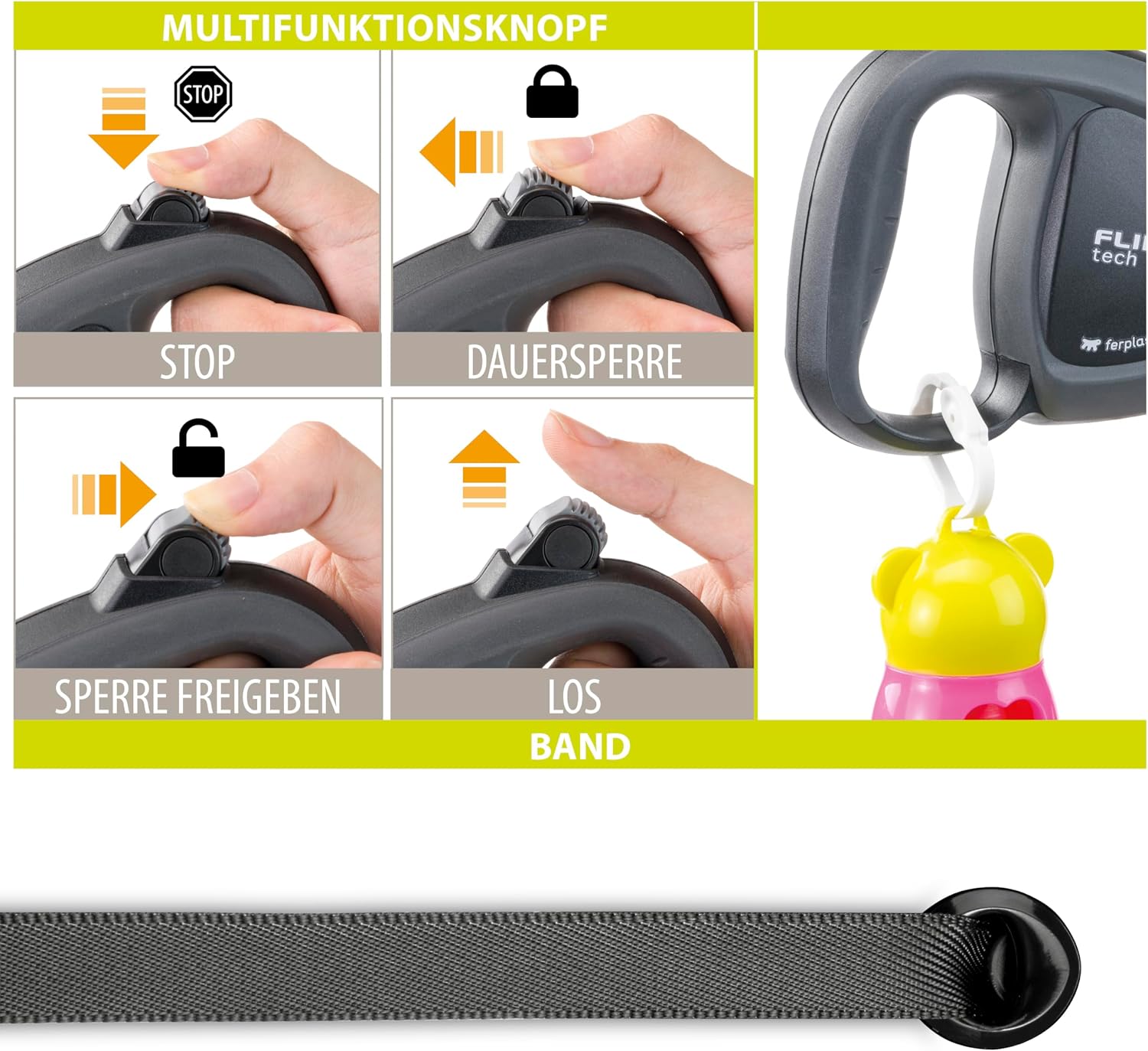 Detalle de Ferplast Flippy TECH: Ausziehbare Hundeleine für mittelgroße Hunde bis 25 kg