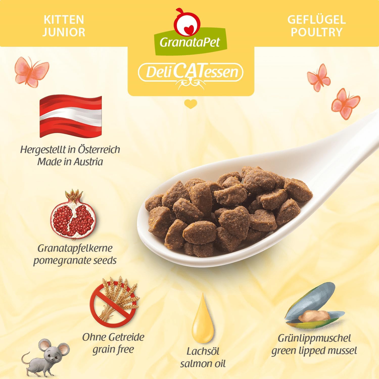 Detalle de GranataPet DeliCatessen Kitten/Junior – sucha karma drobiowa bez zbóż, 9 kg
