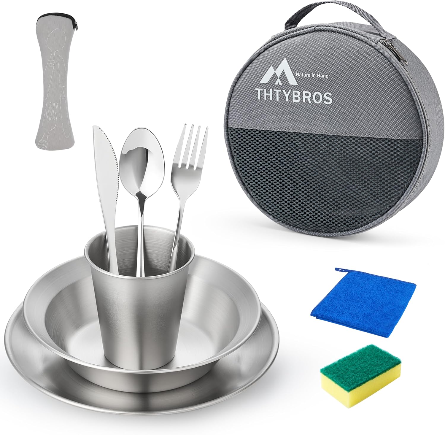 Detalle de THTYBROS HW-UB021P campingservies, 10-delig in roestvrij staal met opbergtas