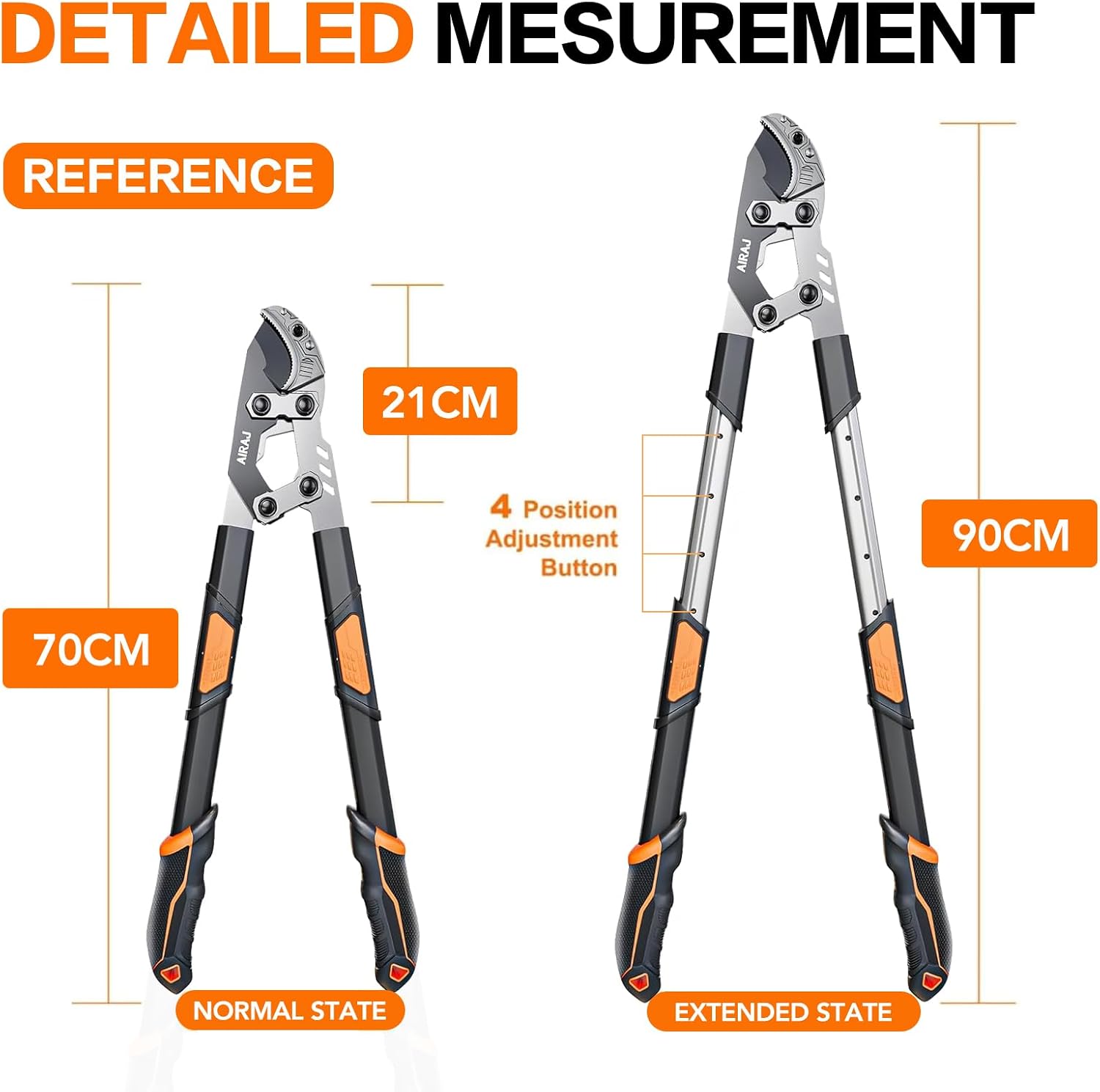 Detalle de AIRAJ Telescopic Anvil Loppers 70-90cm: Practical Pruning Tool for Thick Branches