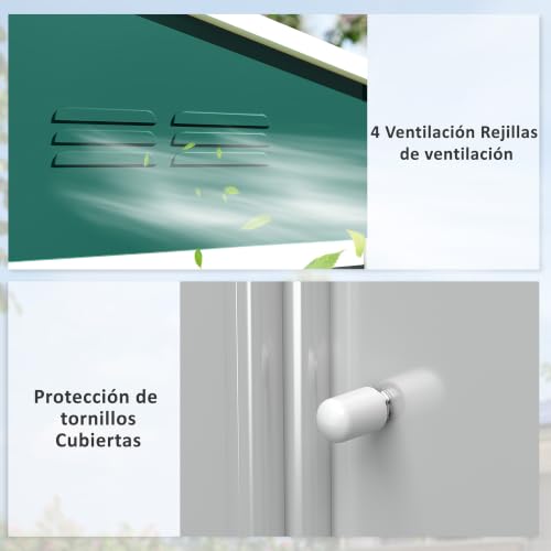 Detalle de Outsunny Caseta de Jardín Exterior Metálica 3,6 m² (236x174x190 cm) Verde