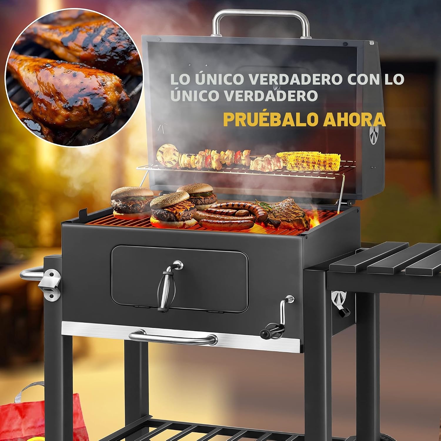 Detalle de KESSER Parilla de Carbón con Carrito y Tapa XL – BBQ grande con termómetro y almacenamiento