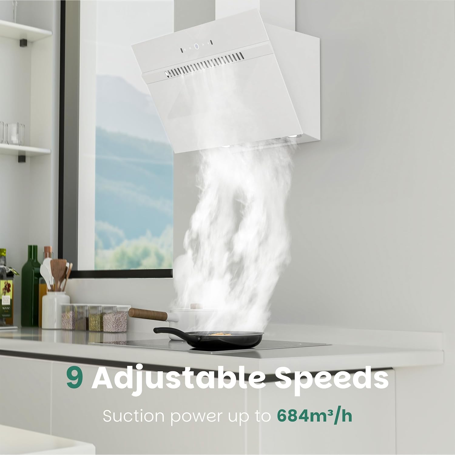 Thumbnail 3 de FIREGAS Dunstabzugshaube 60 cm – Abluft/Umluft, bürstenloser Motor, 684 m³/h, 9 Stufen, Weiß