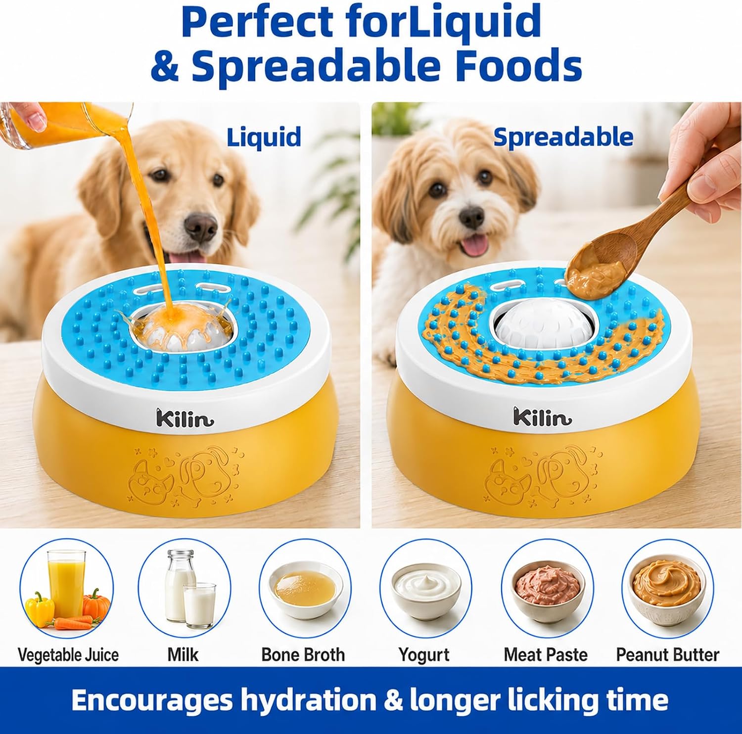 Detalle de KILIN Dog Lick Slow Feeder Bowl with Rolling Ball and Four Non-Slip Pads