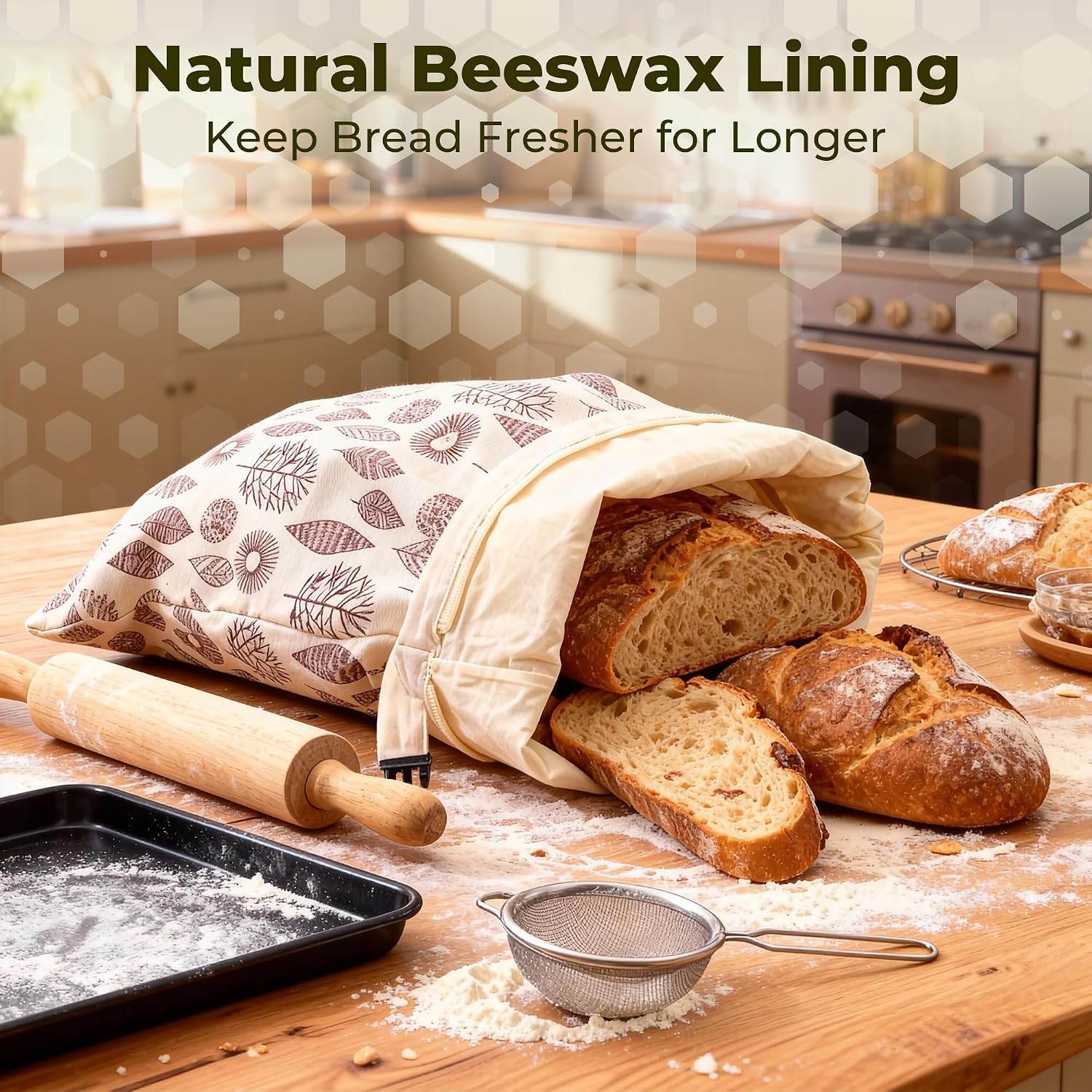 Detalle de OHIYO Reusable Beeswax Bread Bags – 2 Pack, 43x33 cm