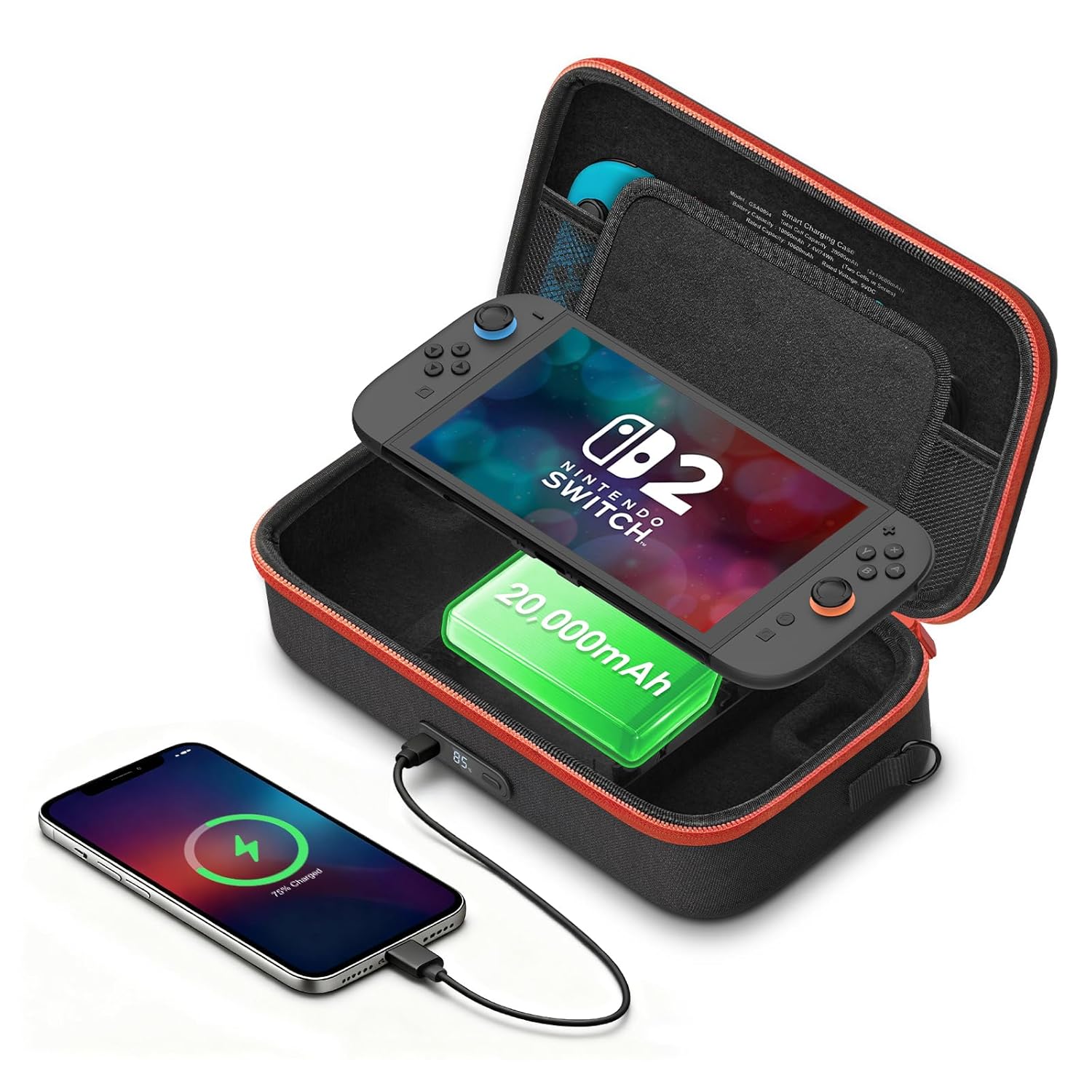 Detalle de VAWVVA GSA0004 Nintendo Switch 2 Charging Case, 20,000mAh, 35W USB-C