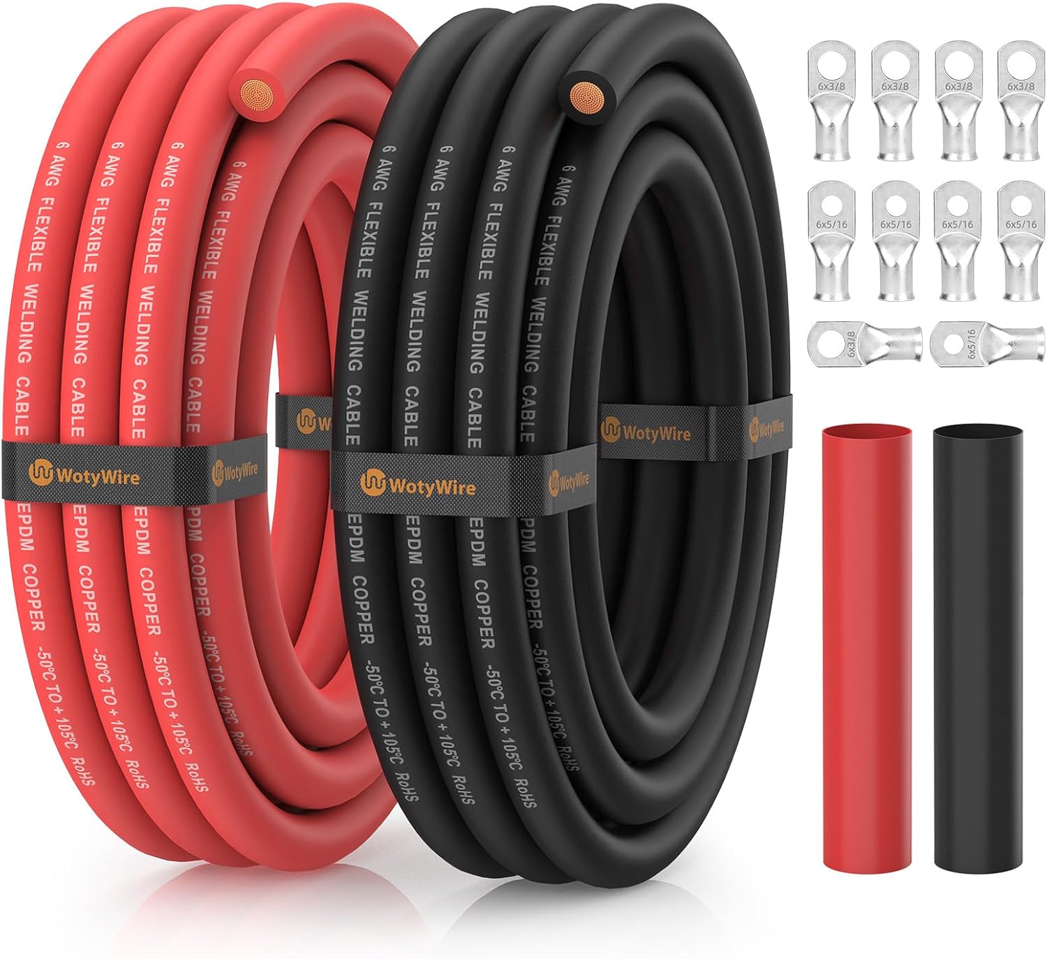 Detalle de WotyWire WC6A10FT-RB-AS 6 AWG Welding Cable, EPDM, Red and Black