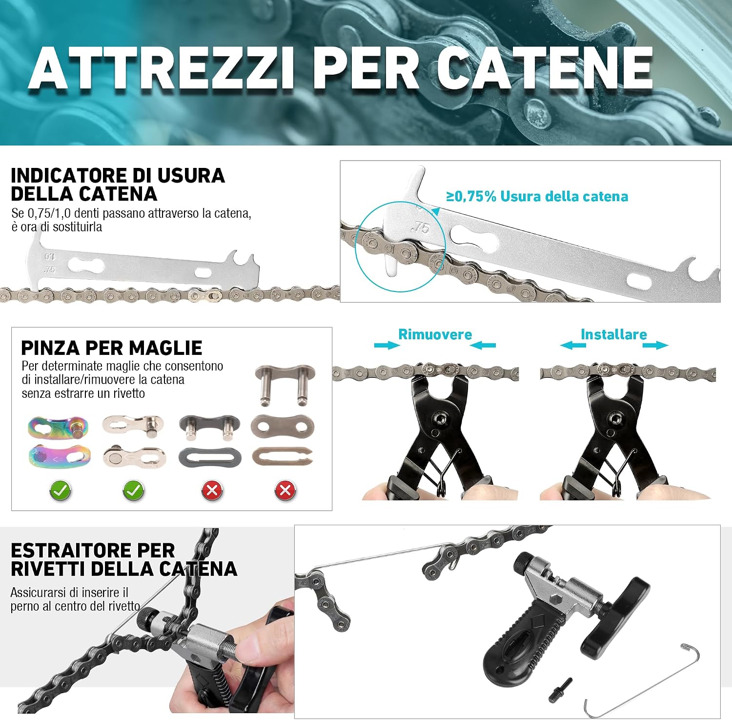 Detalle 2 de DuraTech Kit Professionale Attrezzi Bici da 41 pezzi: set per catene, pneumatici e pedali con custodia portatile
