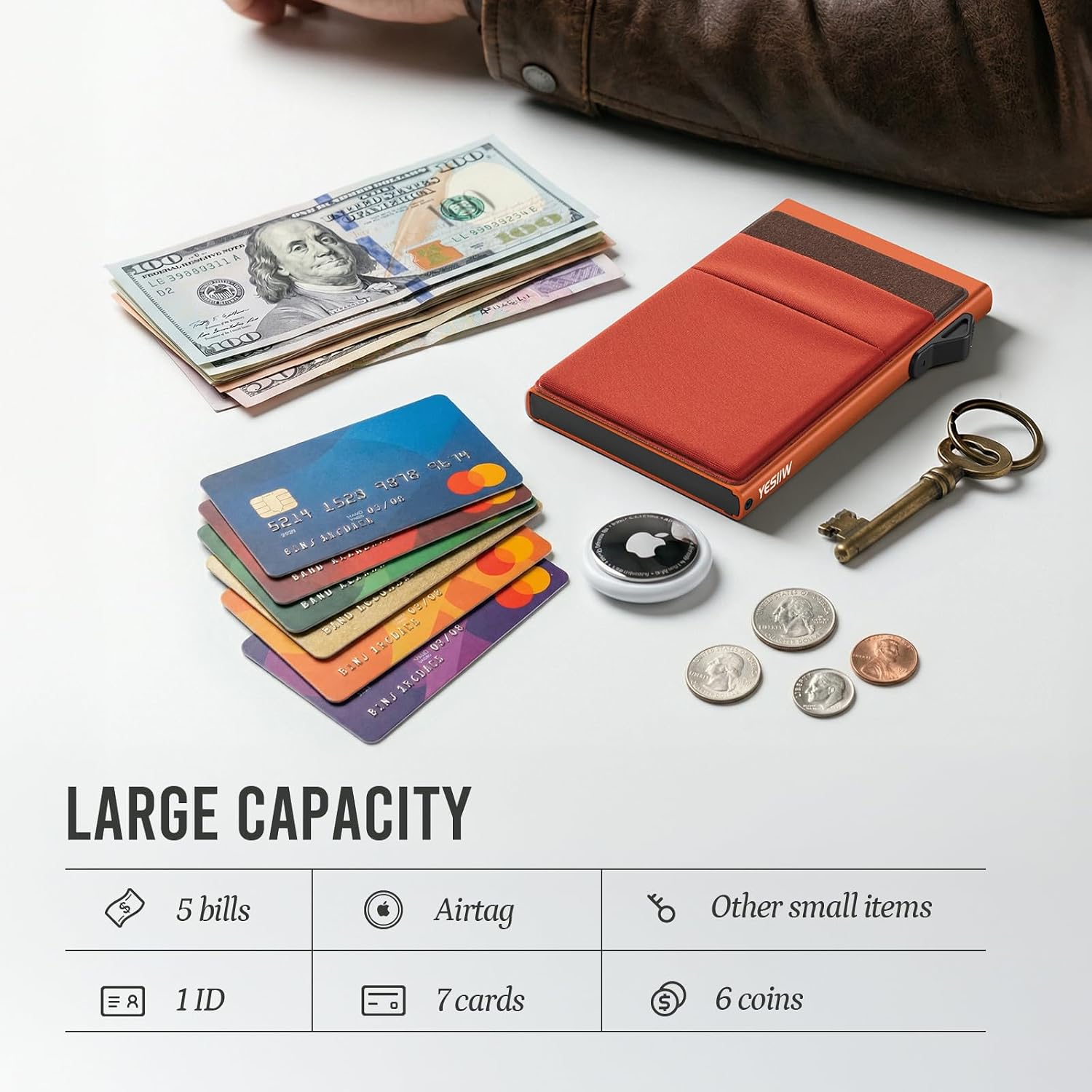 Detalle de YESIIW minimalistische RFID-Schutz-Brieftasche Pop-up Geldbörse Herren Orange