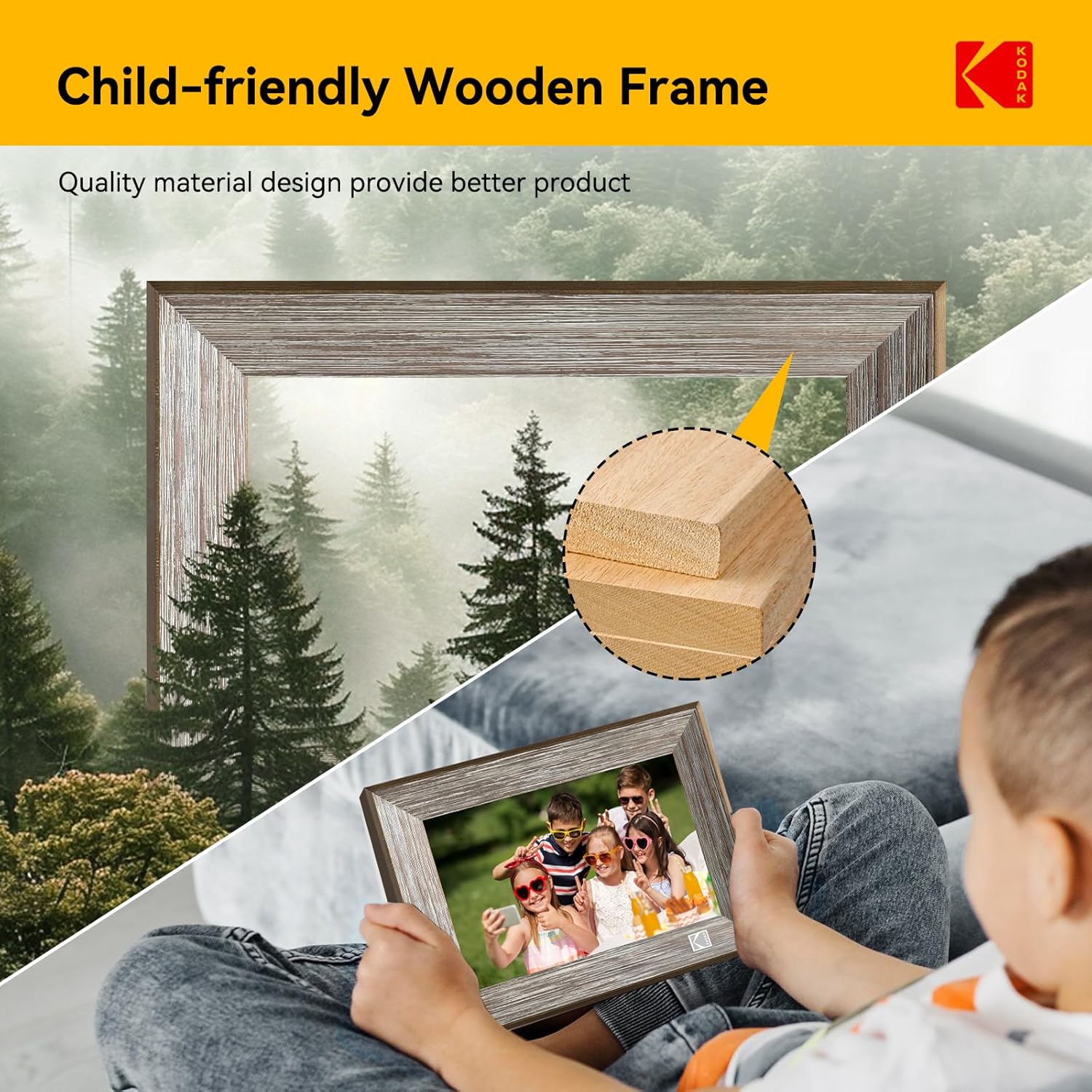 Detalle de KODAK Cadre Photo Numérique WiFi 10'' — Cadre Photo Bois avec Écran Tactile IPS, 32 Go, Partage via App