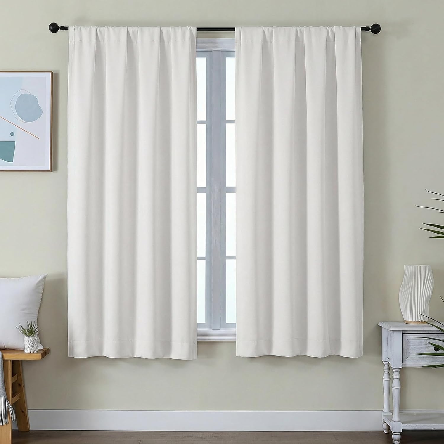 Detalle de Simplebrand Ava Ivory Light Filtering Curtains, 2-Panel Set (63 Inch Length)