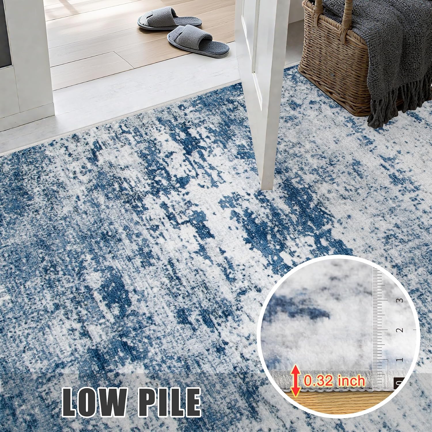 Thumbnail 5 de Round 8-Ft Washable Abstract Area Rug – Blue for Living Room