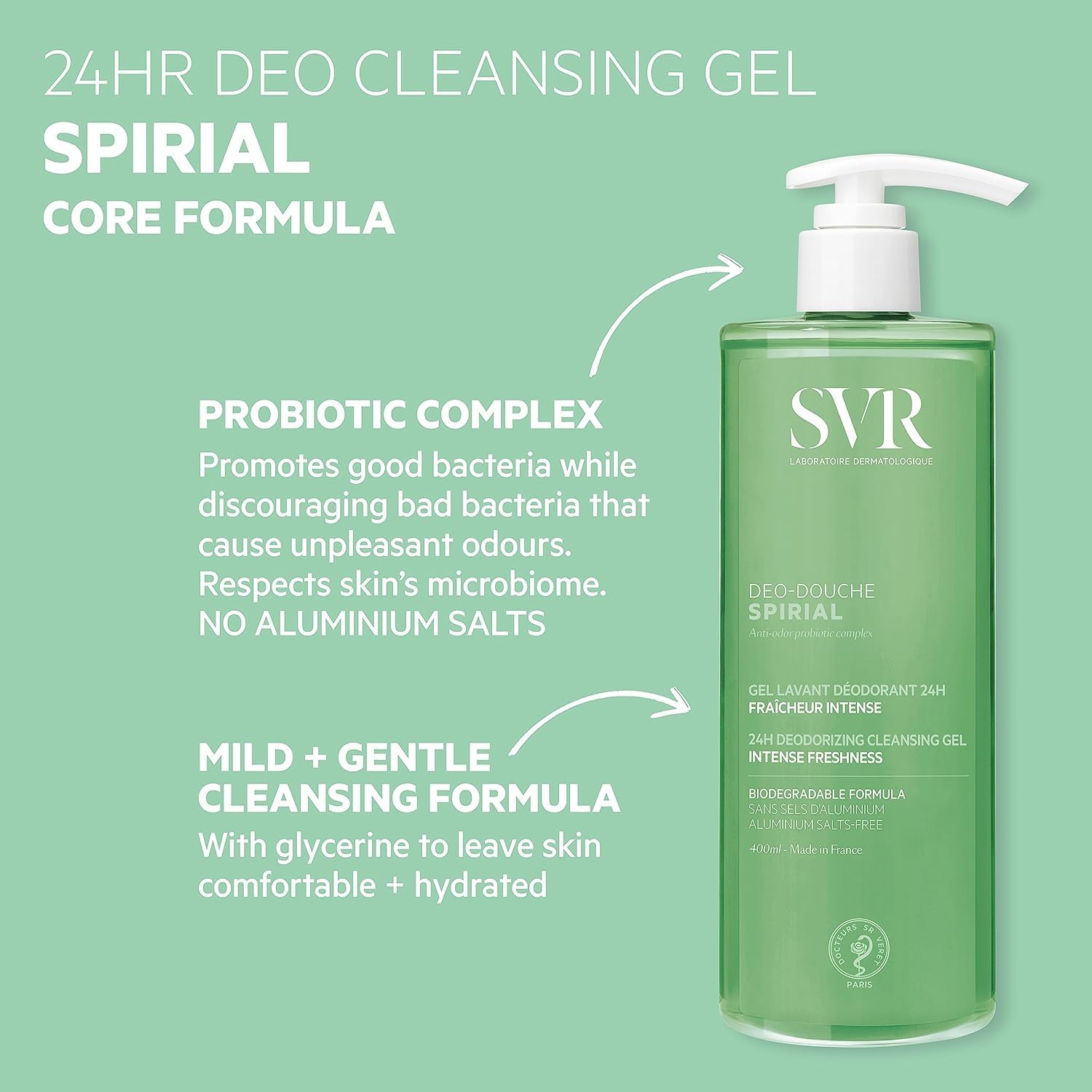 Detalle de SVR SPIRIAL All-over 24hr Deodorising Wash-Off Cleansing Gel — Aluminium Salts-Free