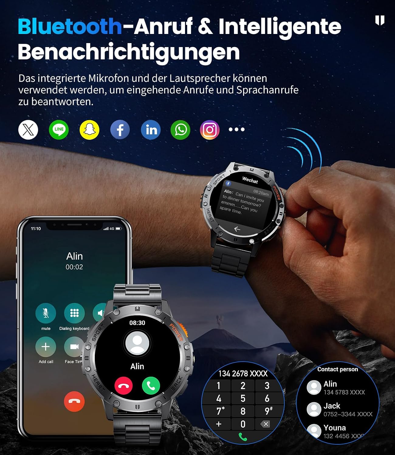 Detalle 2 de LIGE Military Smart Watch 530mAh