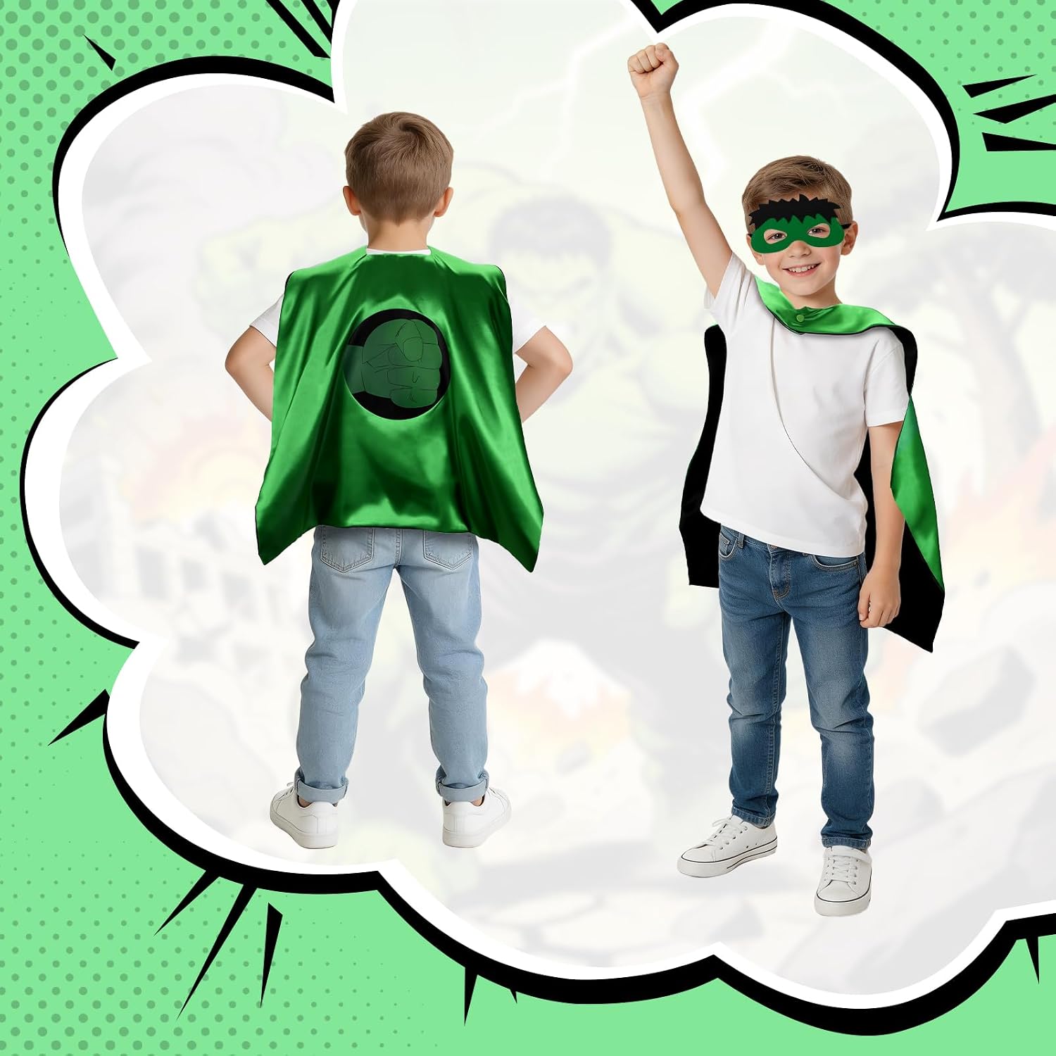 Detalle de InPoTo Superhero Capes for Kids: Double-Sided Capes with Masks for 4–12 Years