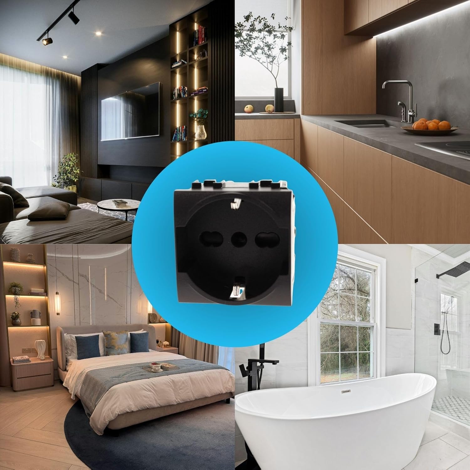 Thumbnail 5 de Presa Schuko 2P+T 16A Compatibile con Bticino Living Light – 4 Colori (Nero)