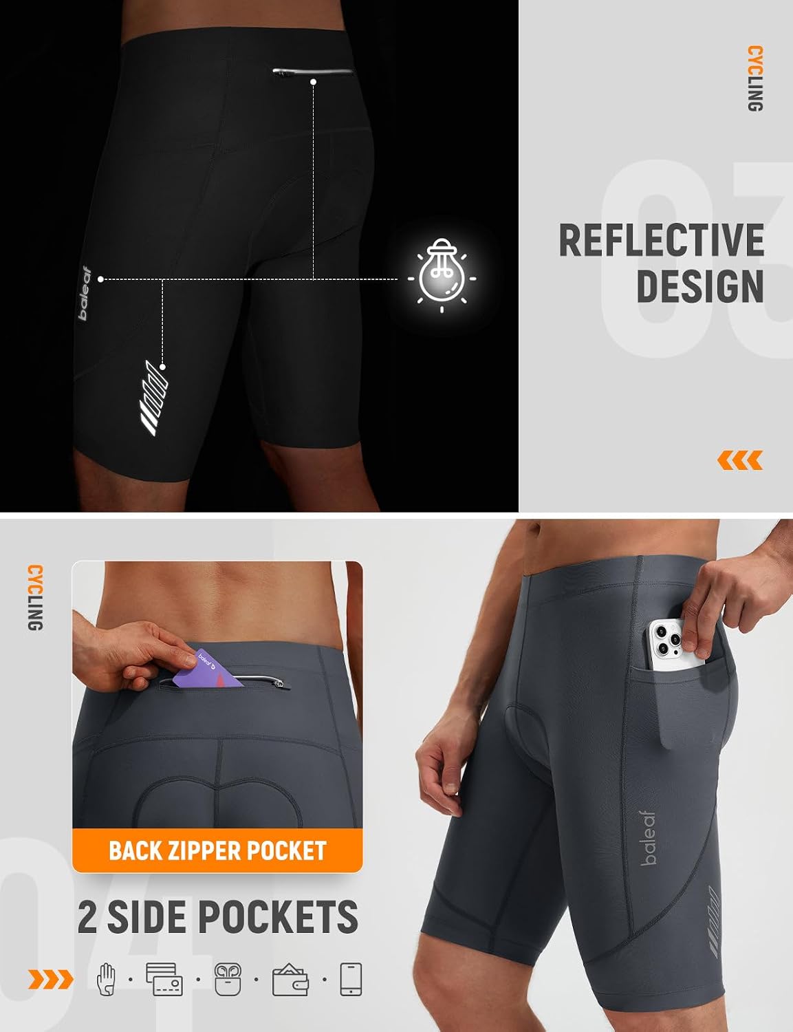 Thumbnail 4 de baleaf Radlerhose Herren Gepolstert: atmungsaktiv, schnell trocknend und mit Sicherheitstaschen