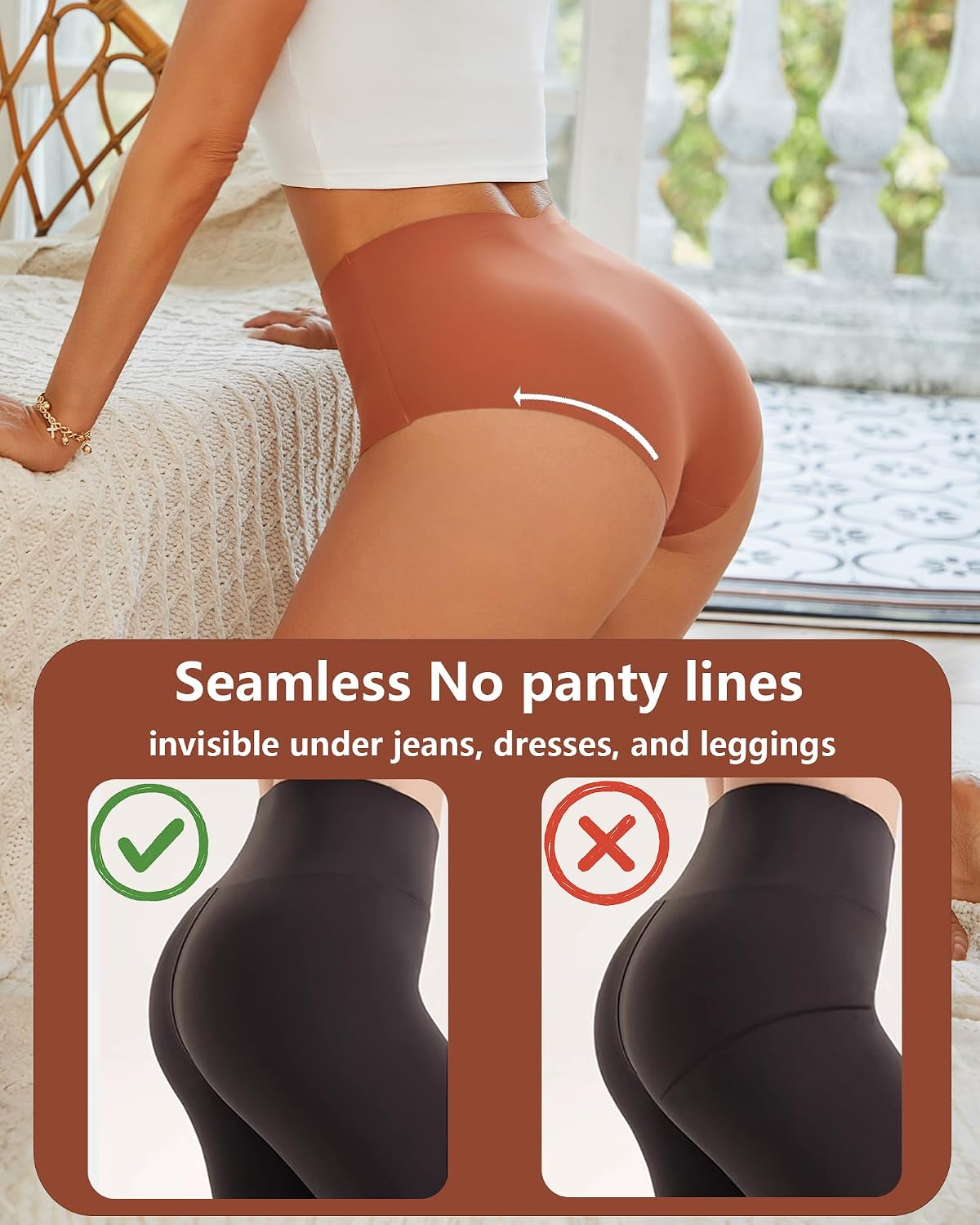 Detalle 2 de UNDER THE SEA Seamless High-Waisted Briefs, S-3XL, 100% Cotton Crotch