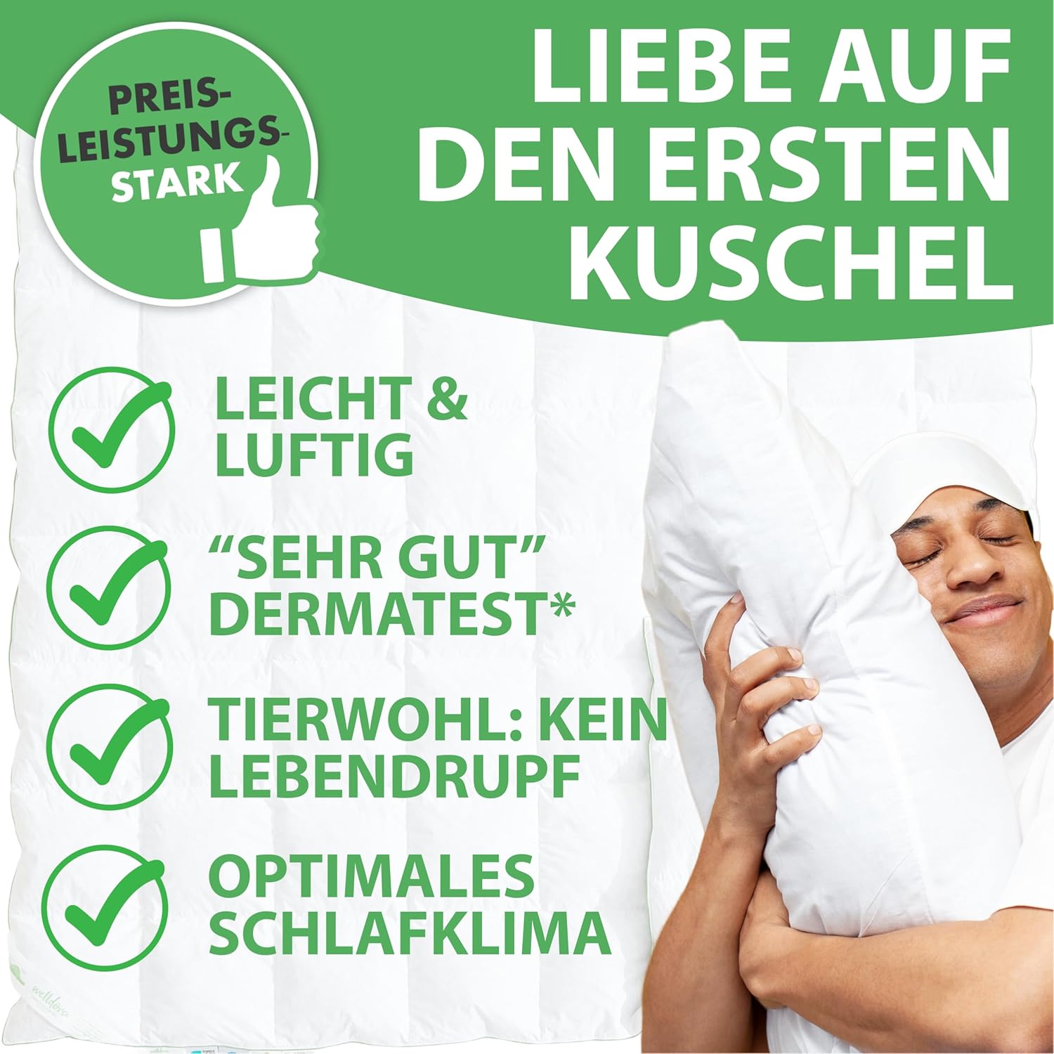Thumbnail 3 de Welldora Komfort Bettdecke Sommer 155x220 – 100% Extraweiche Federn & Daunen, Allergiker geeignet