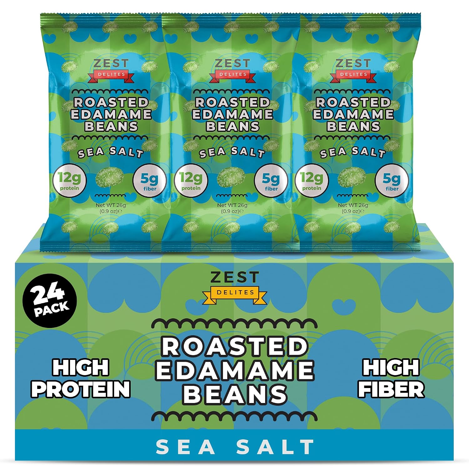 Detalle de Zest Delites Sea Salt Dry Roasted Edamame, 12g Protein, 24-Pack