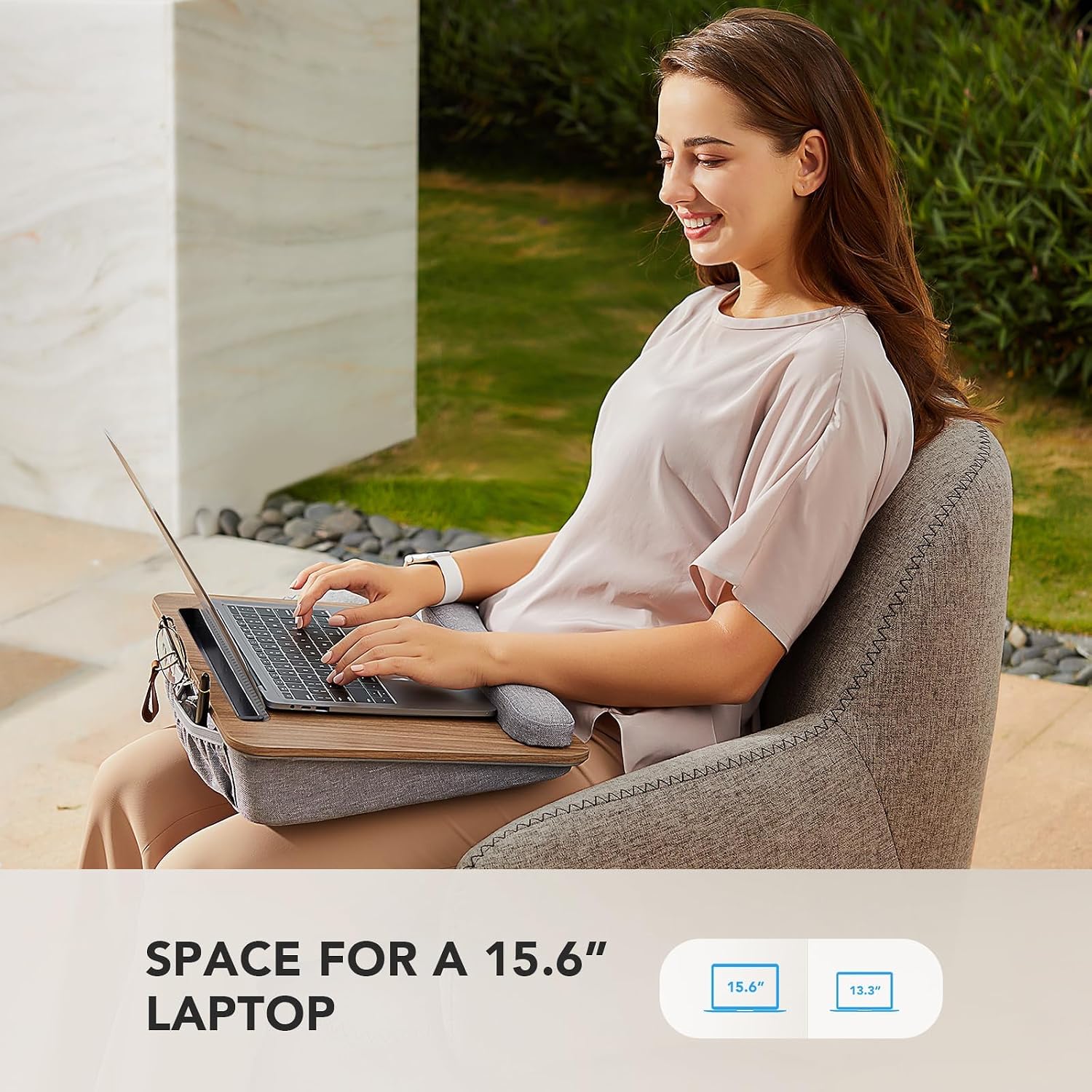 Detalle de HUANUO HNLD12 Laptop Lap Desk with Cushion, 15.6-Inch Fit, Woodgrain