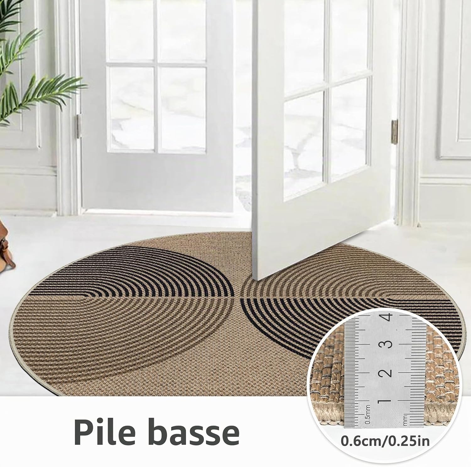Detalle de Capslpad rond tapijt 120 cm, jute-look, antislip en wasbaar, zwart-bruin