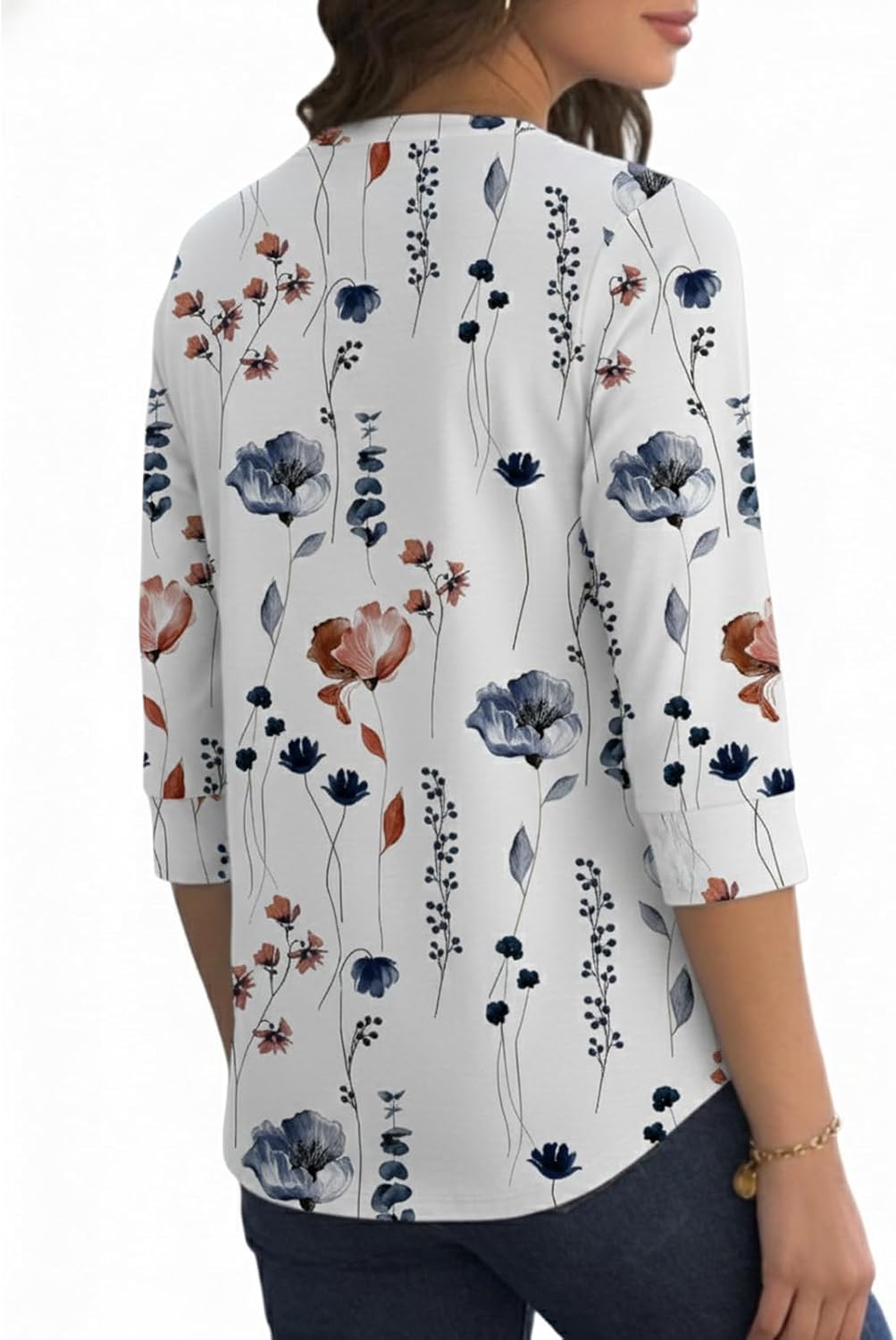 Thumbnail 3 de Cuptacc Damen Bluse Sommer V-Ausschnitt T-Shirt mit Bohemia-Print – locker-freie Hemd-Optik und 3/4 Arm