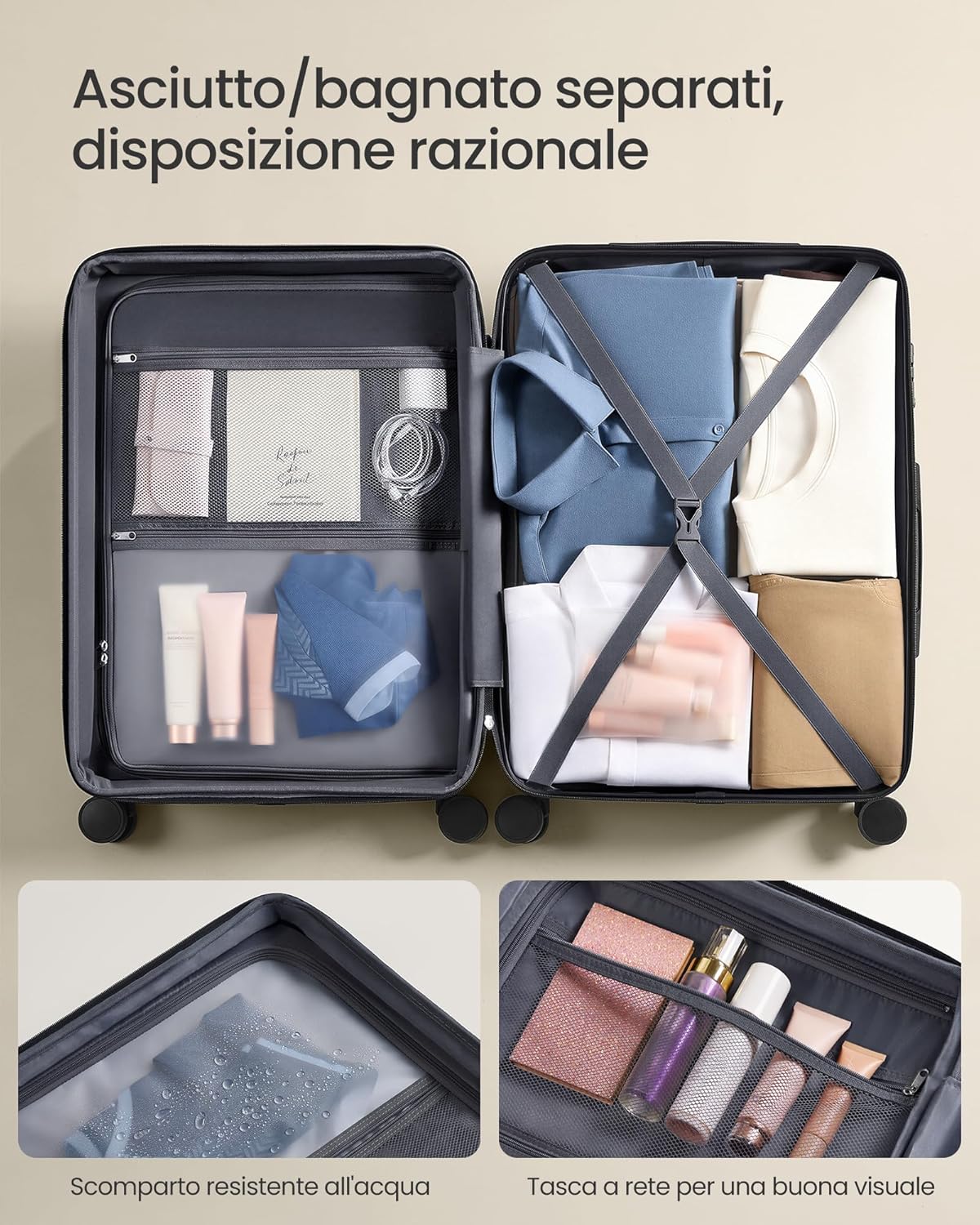 Thumbnail 6 de SONGMICS Set di valigie rigide ABS 3 pezzi con chiusura TSA, ruote doppie 360°, espandibili M/L/XL 55/65/75 cm