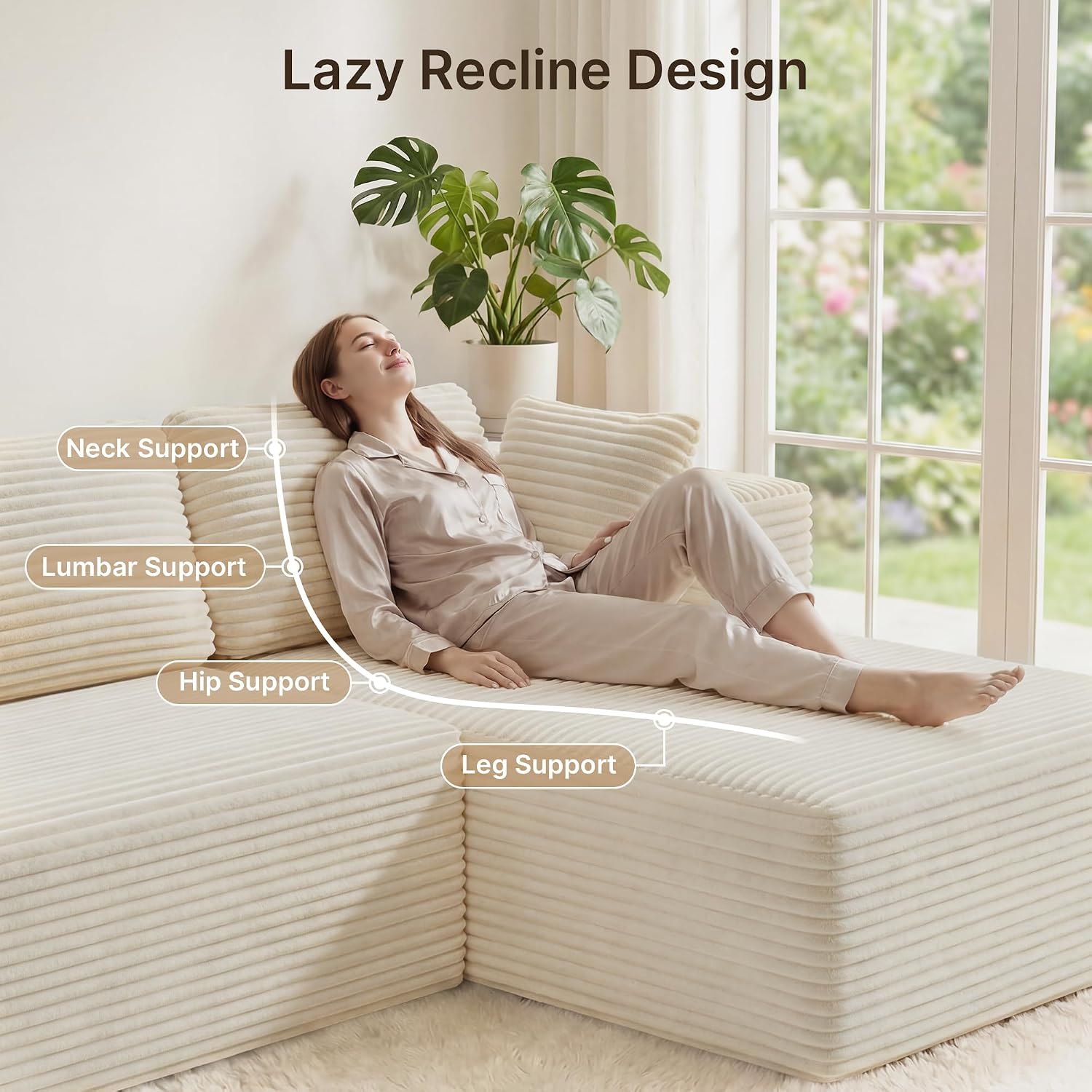 Detalle 2 de Xbro AR35 hoekzetel, 3-zits in L-vorm met chaise longue rechts, beige ribstof