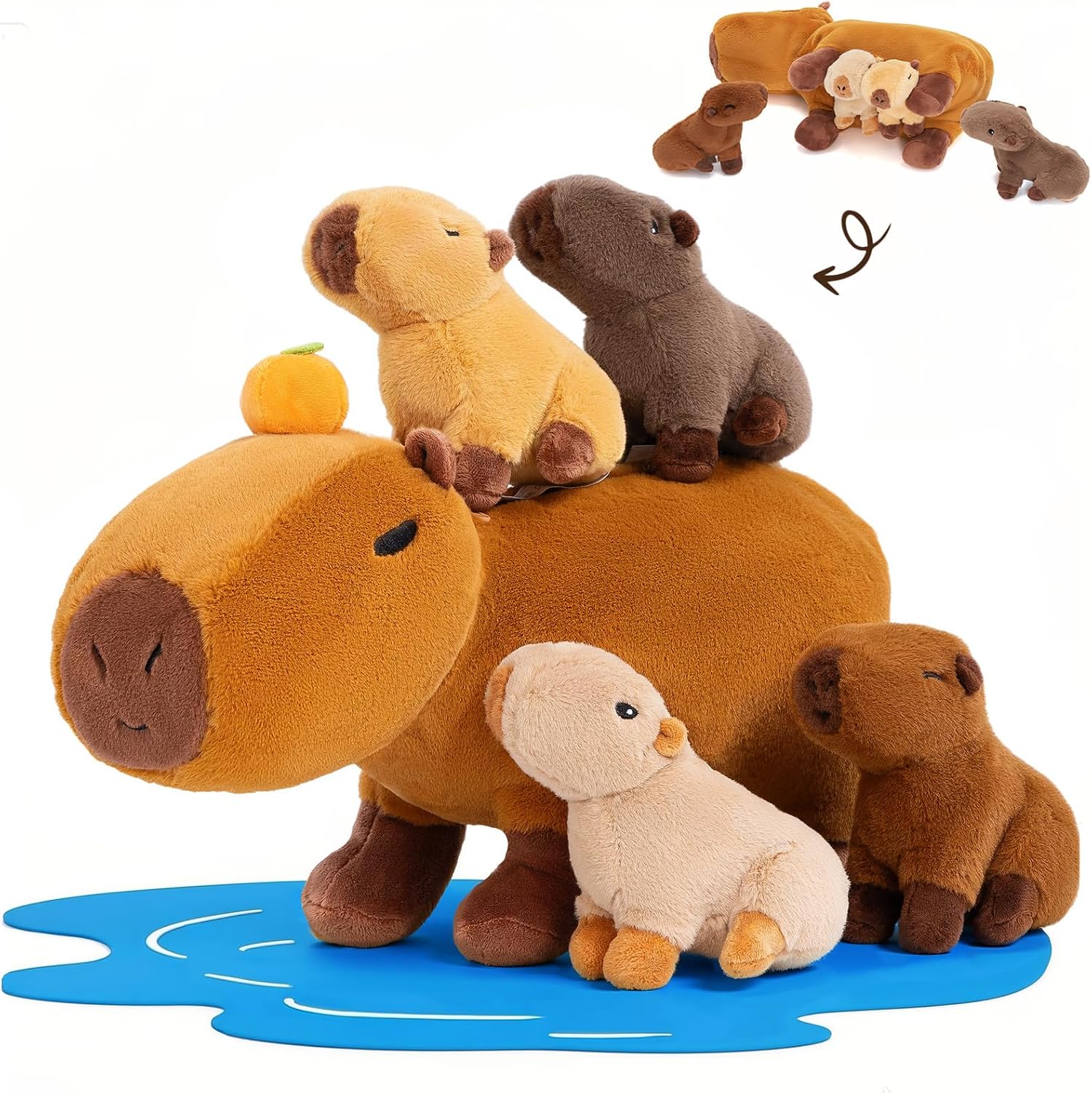 Detalle de OUOZZZ 15" Capybara Family Plush Set – Mummy with 4 Babies