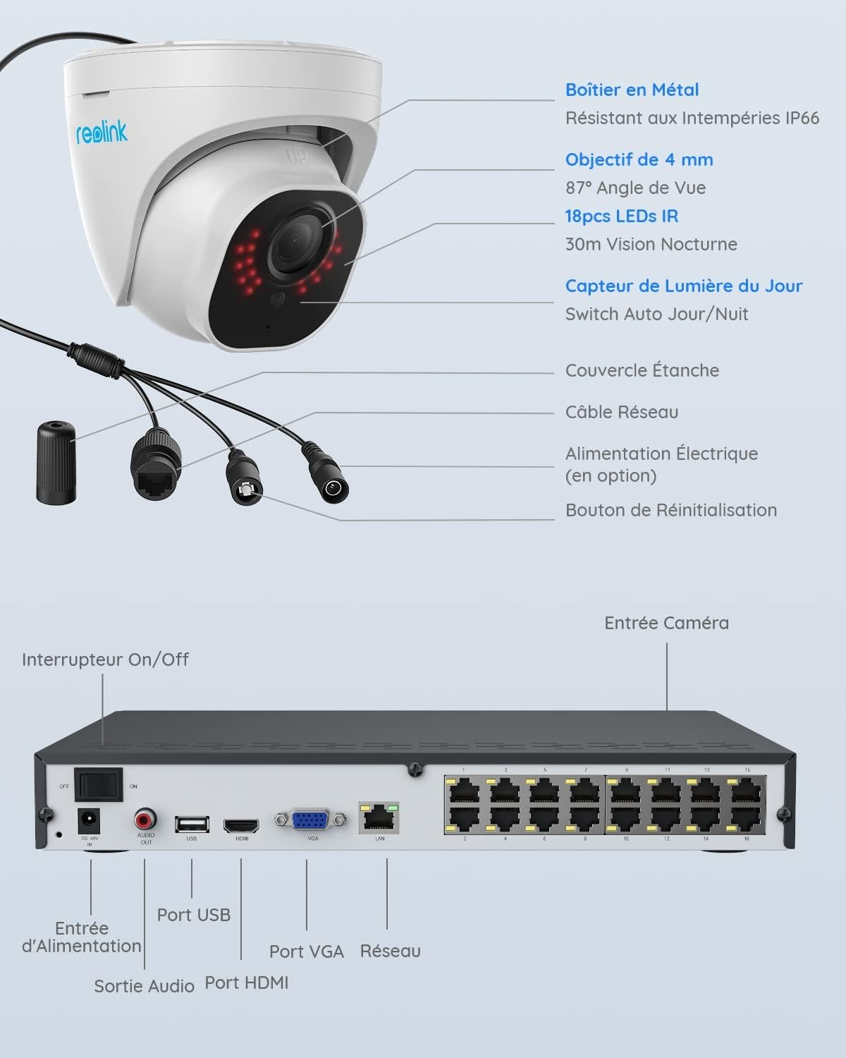 Thumbnail 6 de Reolink RLK16-800D8 : kit vidéo surveillance 4K 16 canaux avec NVR 4 To et 8 caméras IP PoE