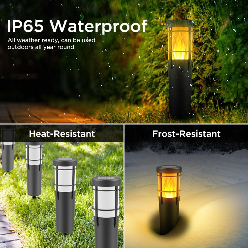 Detalle de Ainostone Solarlampen für Außen (4er-Set) – Solar-Fackeln mit Flammeneffekt & RGBW, IP65