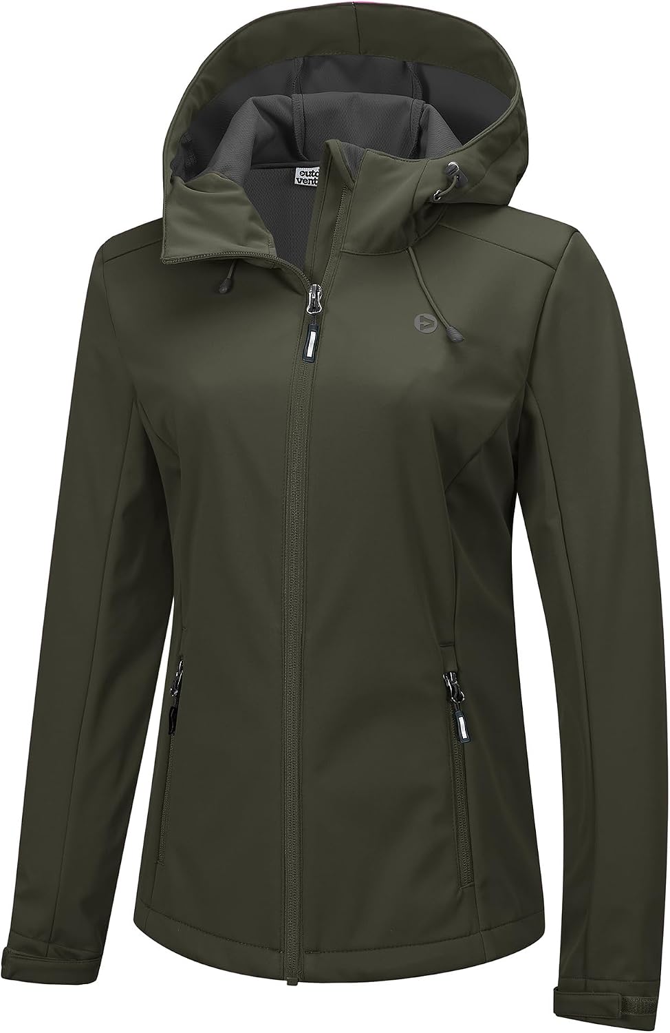 Detalle 2 de Outdoor Ventures Damen wasserdichte Softshelljacke mit Kapuze – Winddicht für Radfahren & Wandern