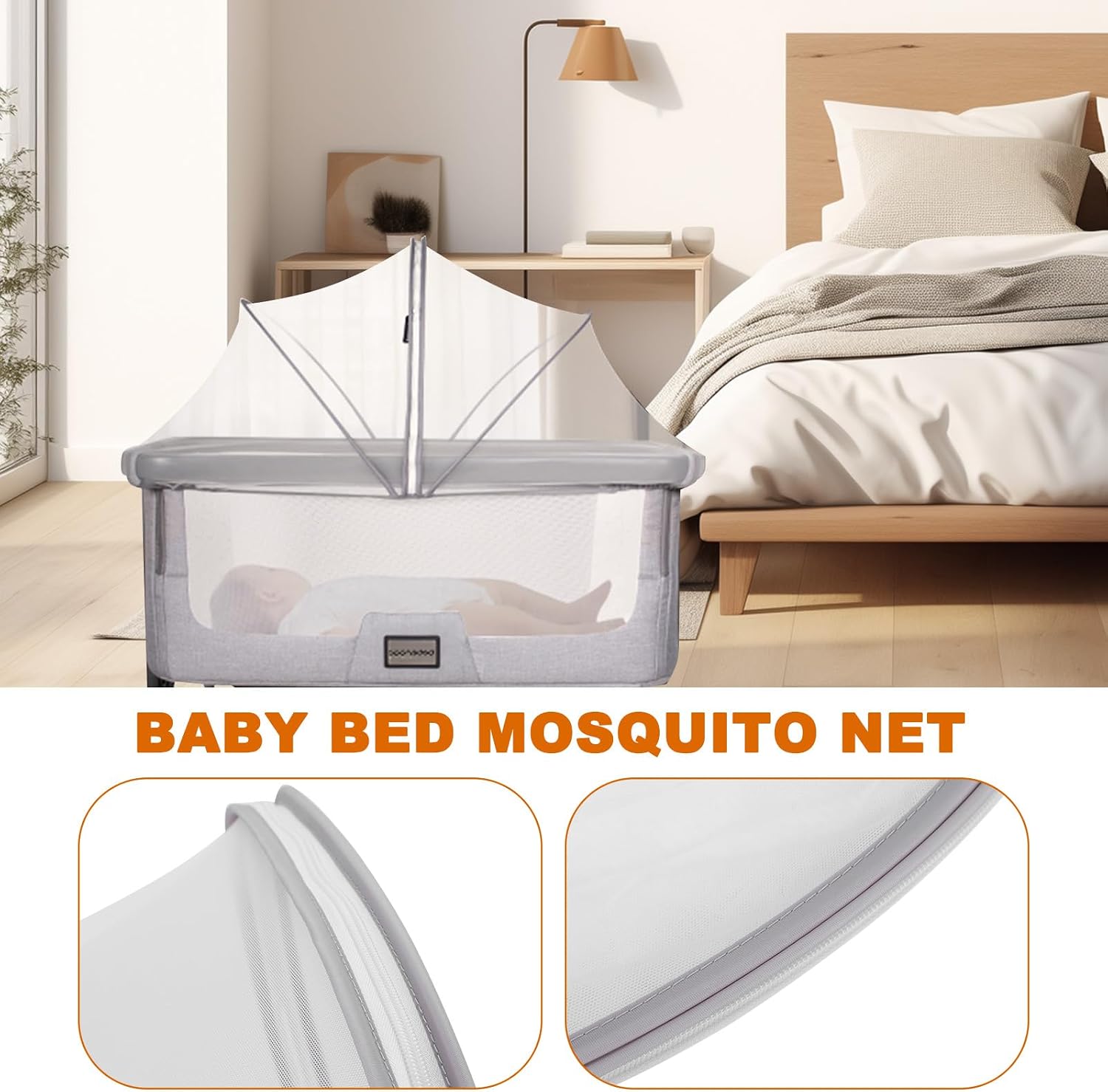 Detalle de Elyrau HA-MOS-260413 muggennet voor reisbed, wit, 55×100 cm