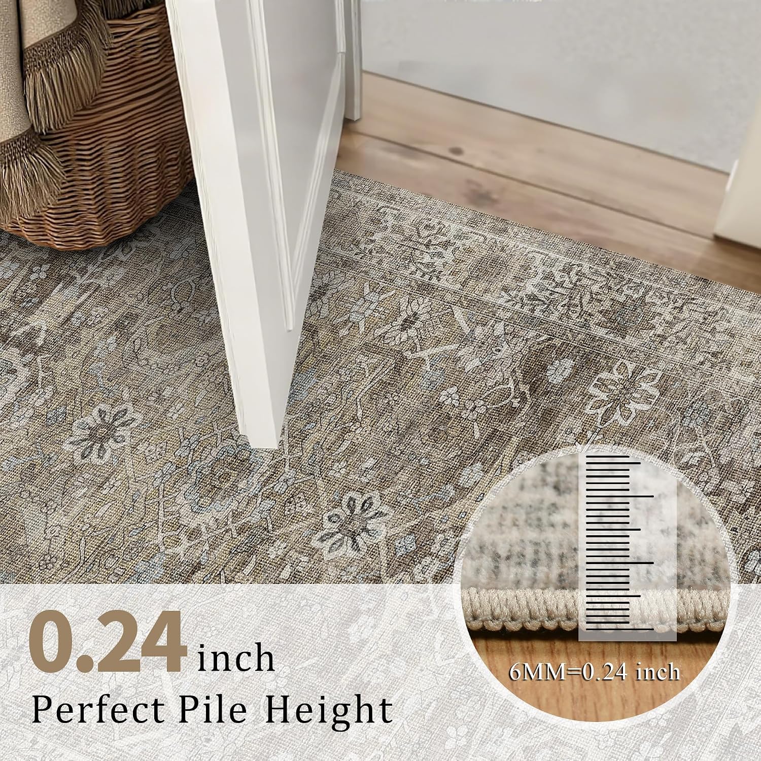 Detalle 1 de Zeeinx ZX3001-2 6' x 9' Vintage Area Rug, Washable Floral Design