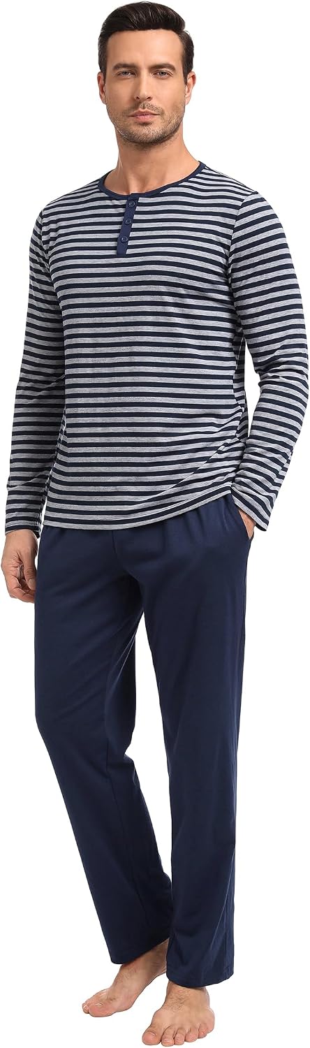 Detalle de Ensemble pyjama homme Marvmys en coton à manches longues rayé, boutonné (2 pièces)